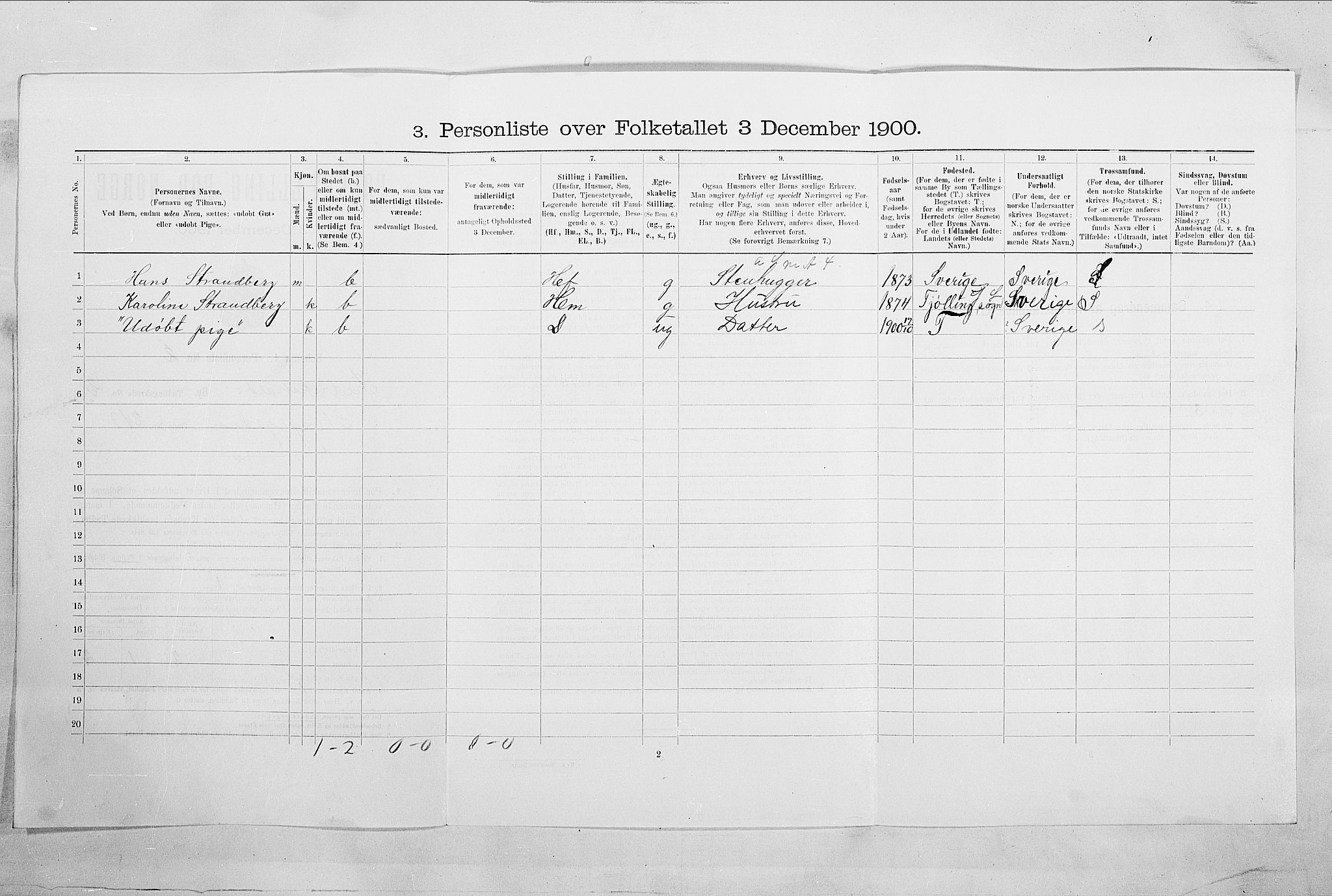 SAO, 1900 census for Fredrikshald, 1900