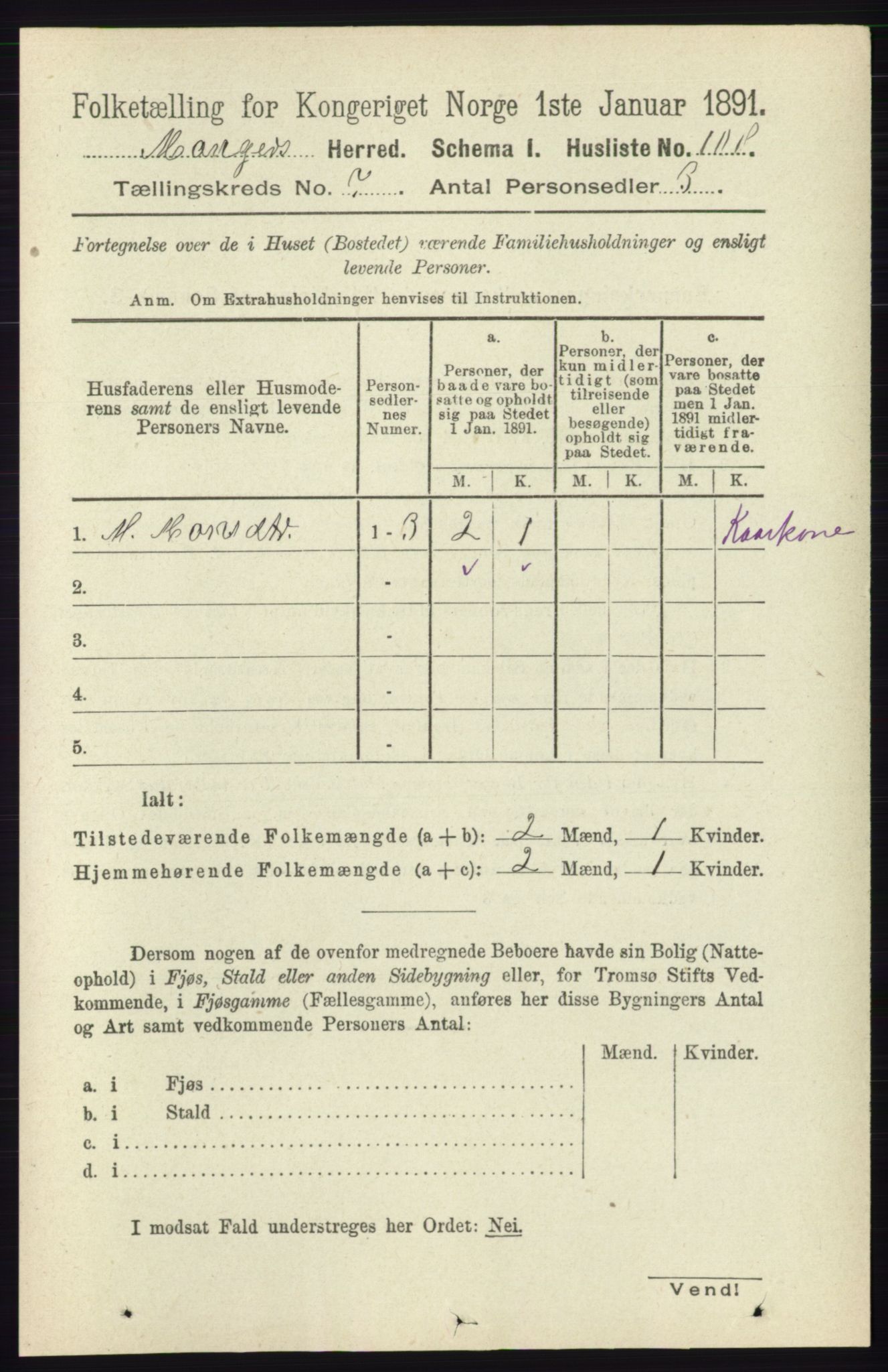 RA, 1891 census for 1261 Manger, 1891, p. 4354