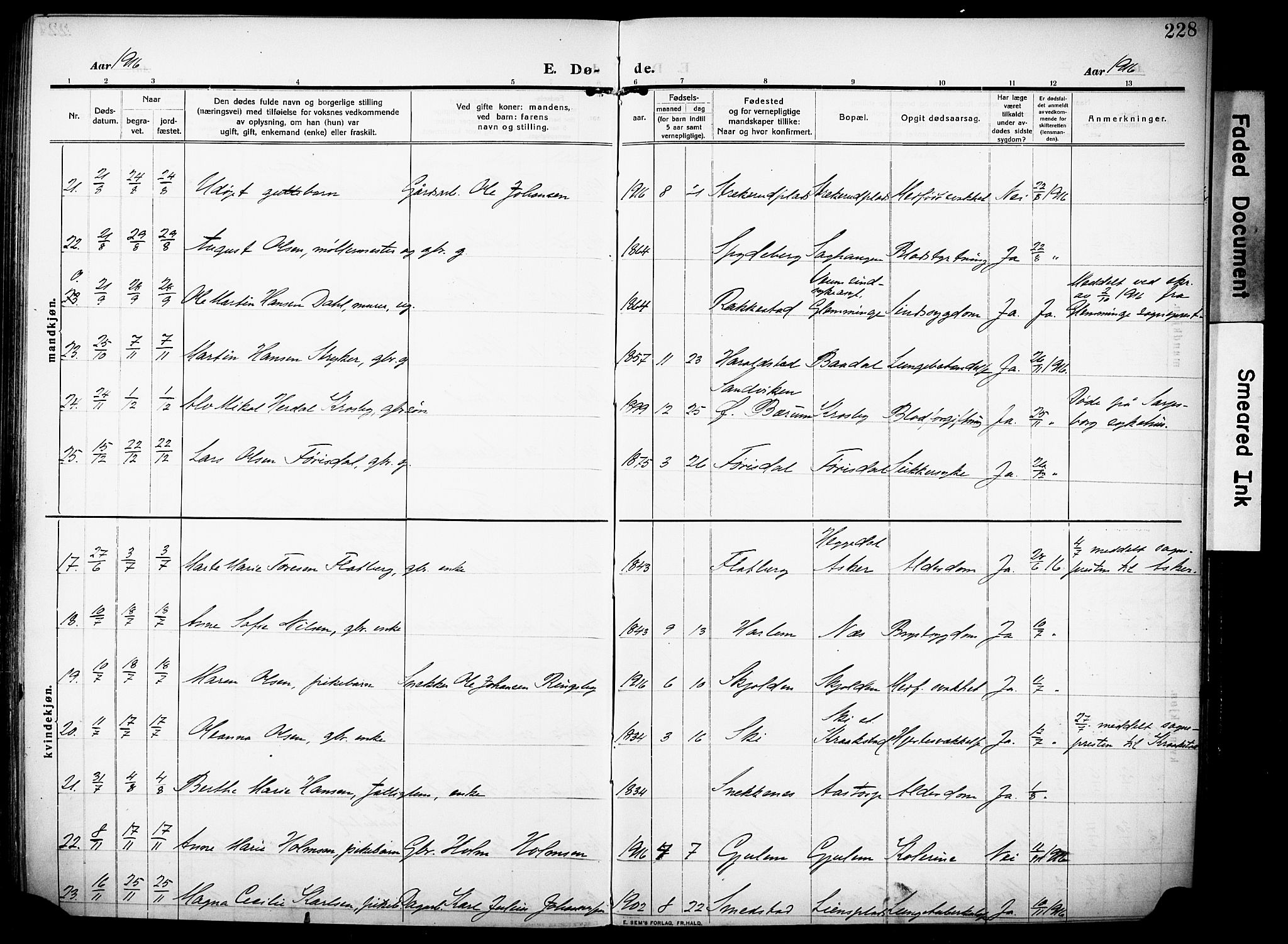 Rakkestad prestekontor Kirkebøker, AV/SAO-A-2008/F/Fa/L0015: Parish register (official) no. I 15, 1909-1922, p. 228