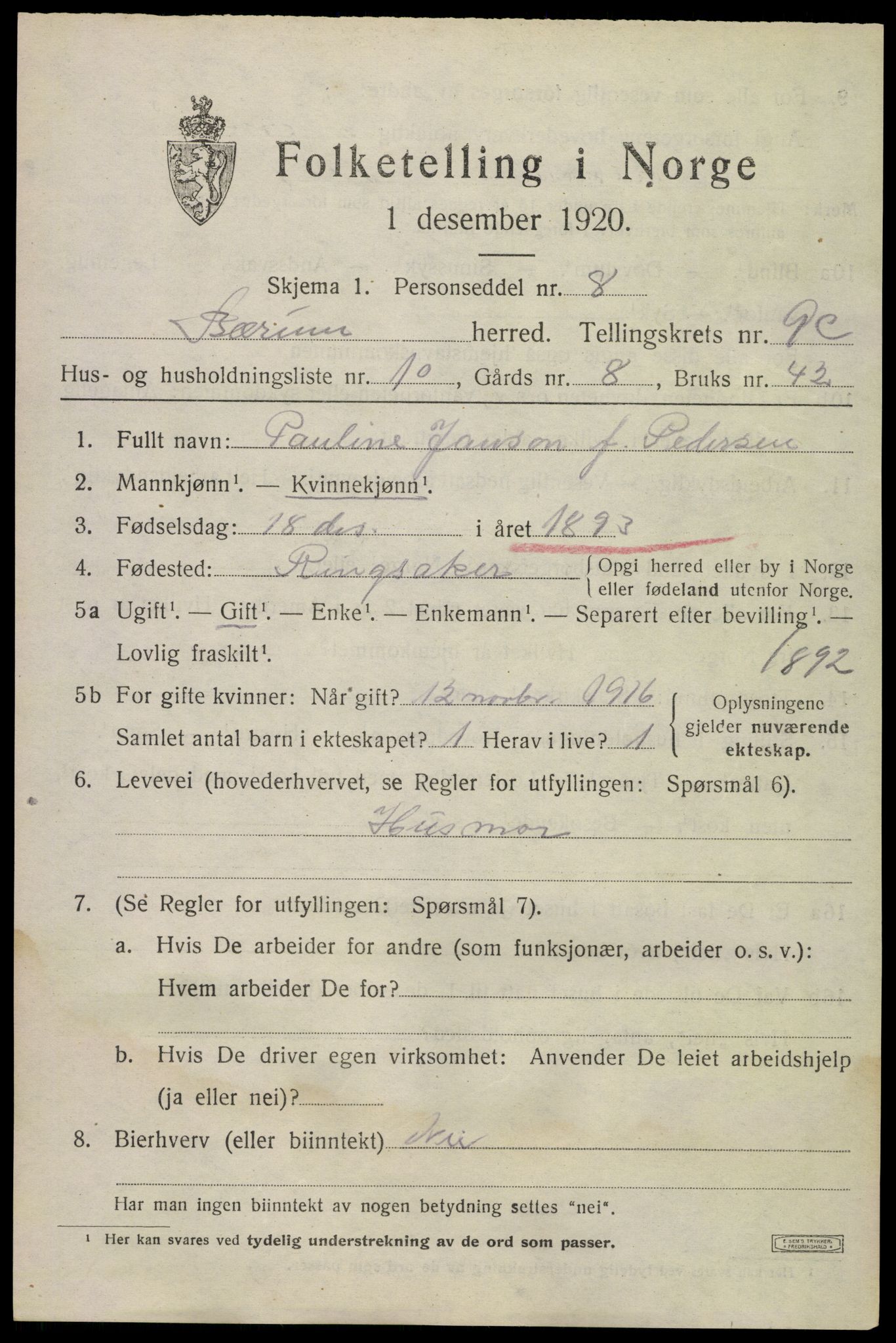 SAO, 1920 census for Bærum, 1920, p. 22024