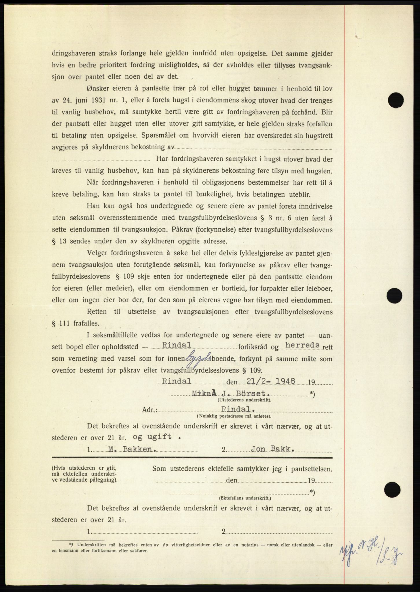 Nordmøre sorenskriveri, AV/SAT-A-4132/1/2/2Ca: Mortgage book no. B98, 1948-1948, Diary no: : 490/1948