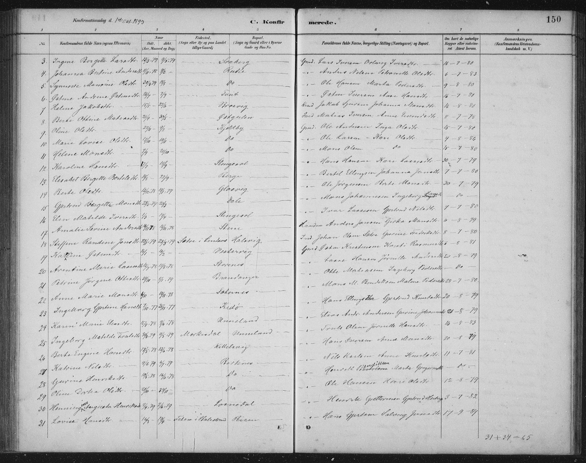 Gulen sokneprestembete, AV/SAB-A-80201/H/Hab/Habb/L0003: Parish register (copy) no. B 3, 1884-1907, p. 150