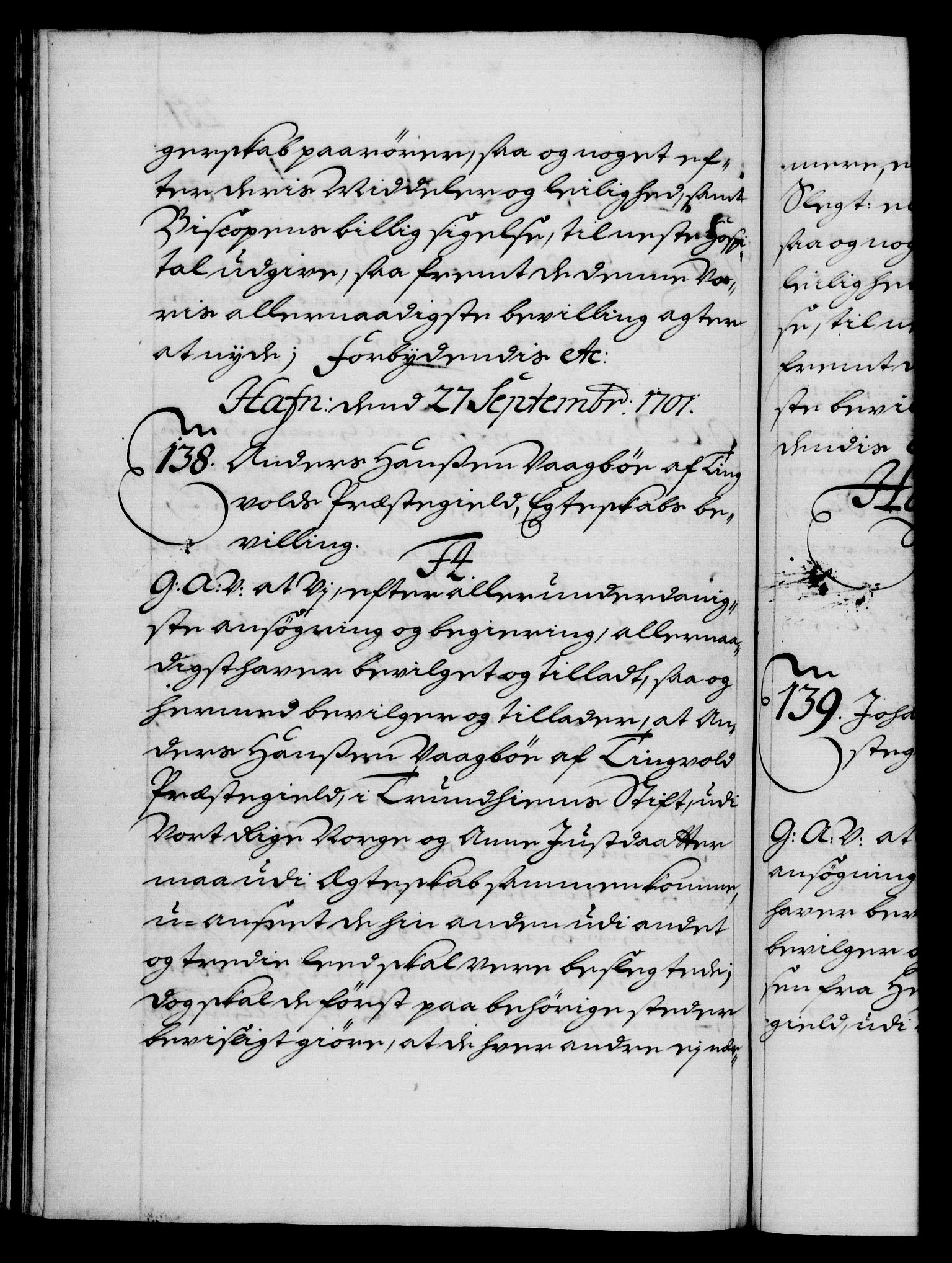 Danske Kanselli 1572-1799, RA/EA-3023/F/Fc/Fca/Fcaa/L0018: Norske registre, 1699-1703, p. 251b