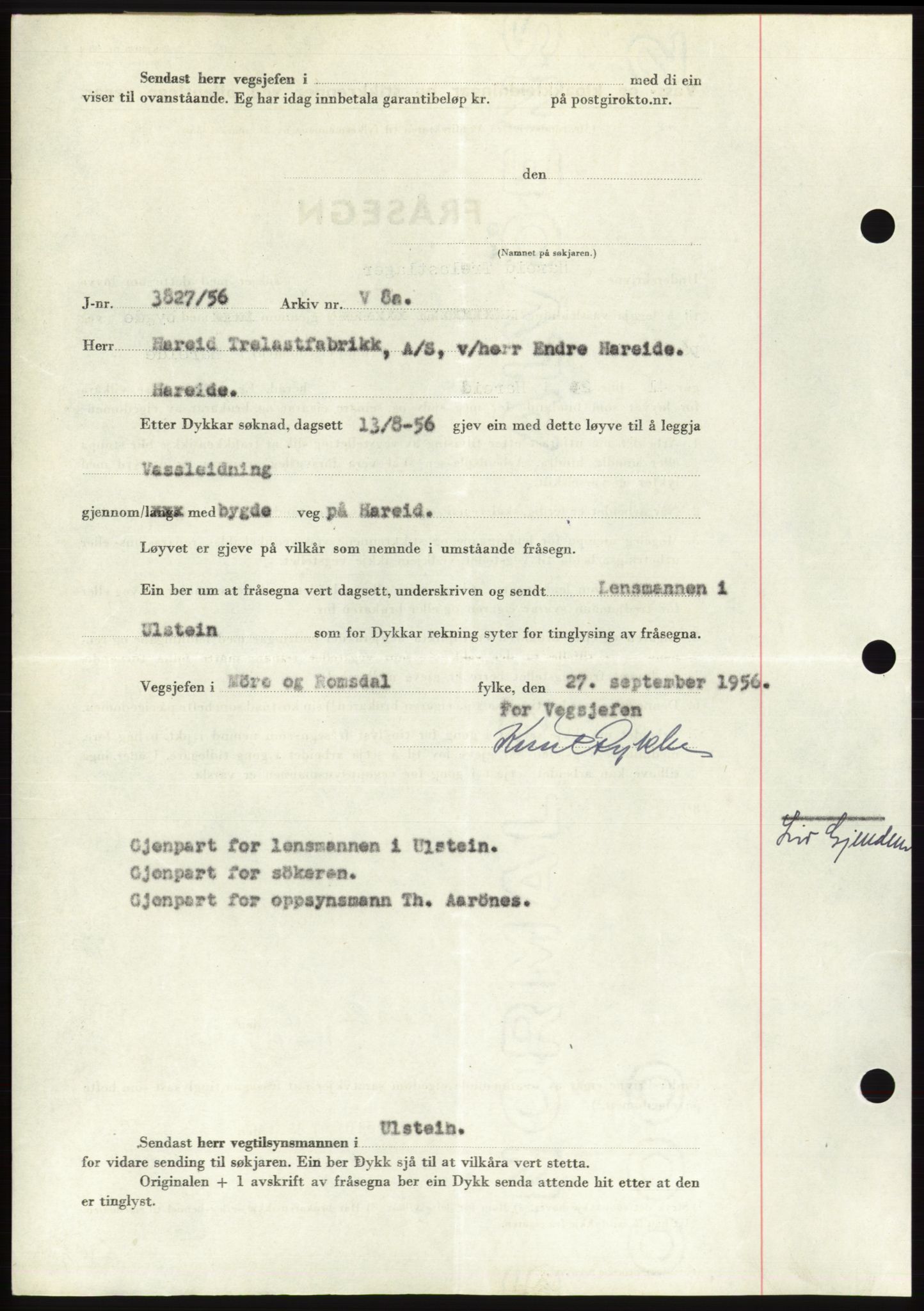 Søre Sunnmøre sorenskriveri, AV/SAT-A-4122/1/2/2C/L0105: Mortgage book no. 31A, 1956-1957, Diary no: : 227/1957