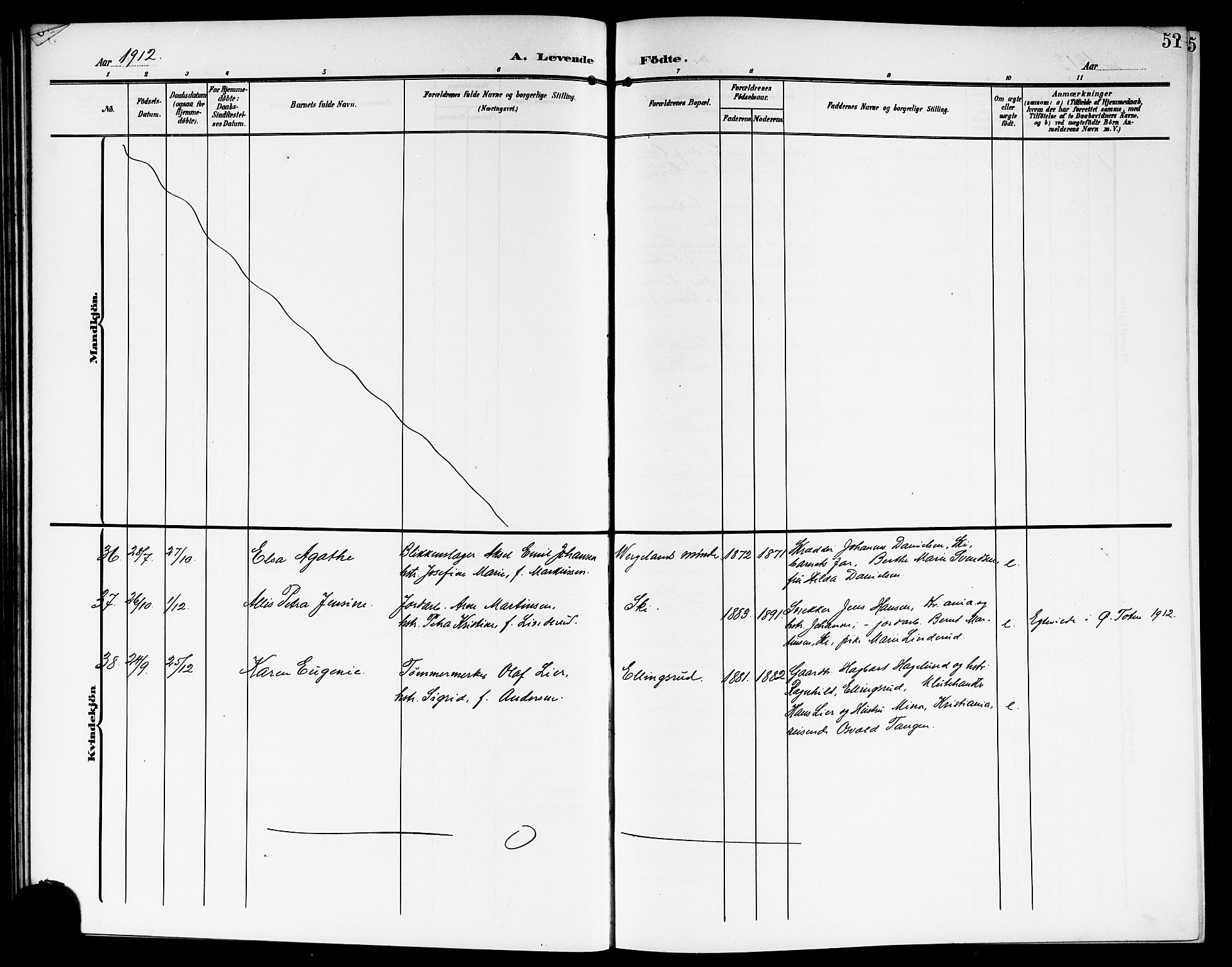 Kråkstad prestekontor Kirkebøker, AV/SAO-A-10125a/G/Gb/L0001: Parish register (copy) no. II 1, 1905-1920, p. 51