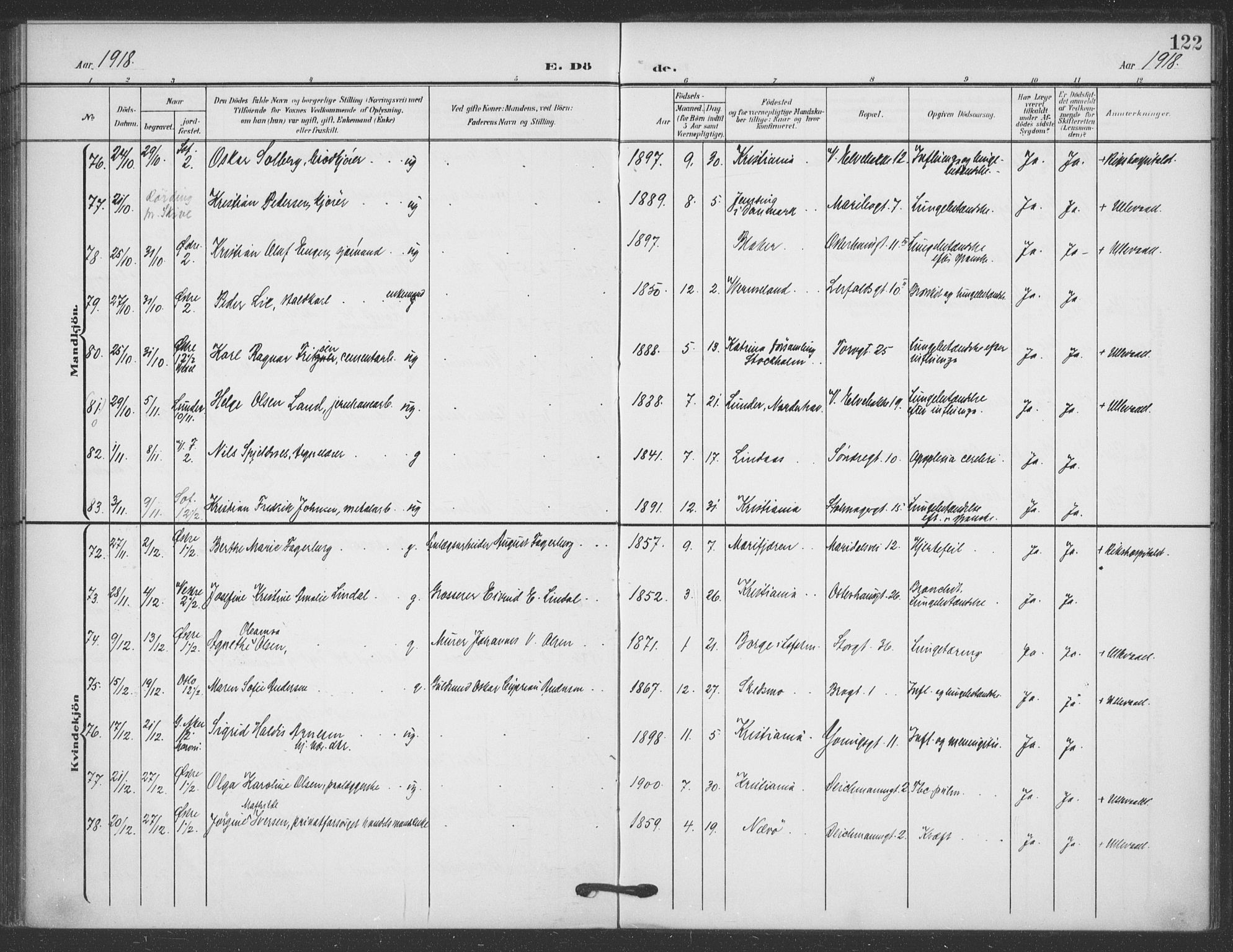 Jakob prestekontor Kirkebøker, SAO/A-10850/F/Fa/L0011: Parish register (official) no. 11, 1906-1920, p. 122