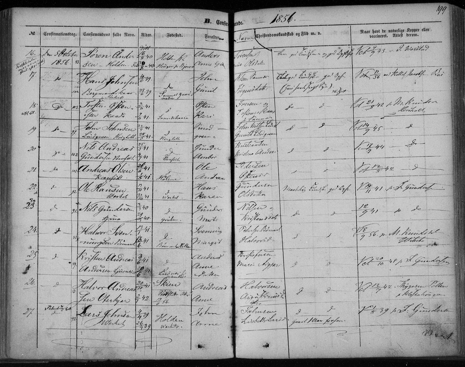 Holla kirkebøker, AV/SAKO-A-272/F/Fa/L0005: Parish register (official) no. 5, 1849-1860, p. 199