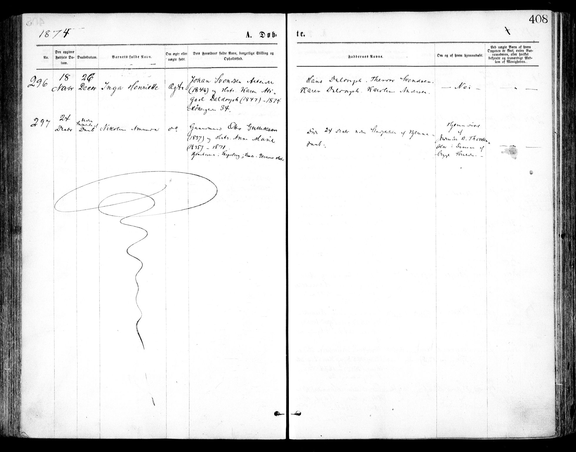 Oslo domkirke Kirkebøker, AV/SAO-A-10752/F/Fa/L0017: Parish register (official) no. 17, 1869-1878, p. 408