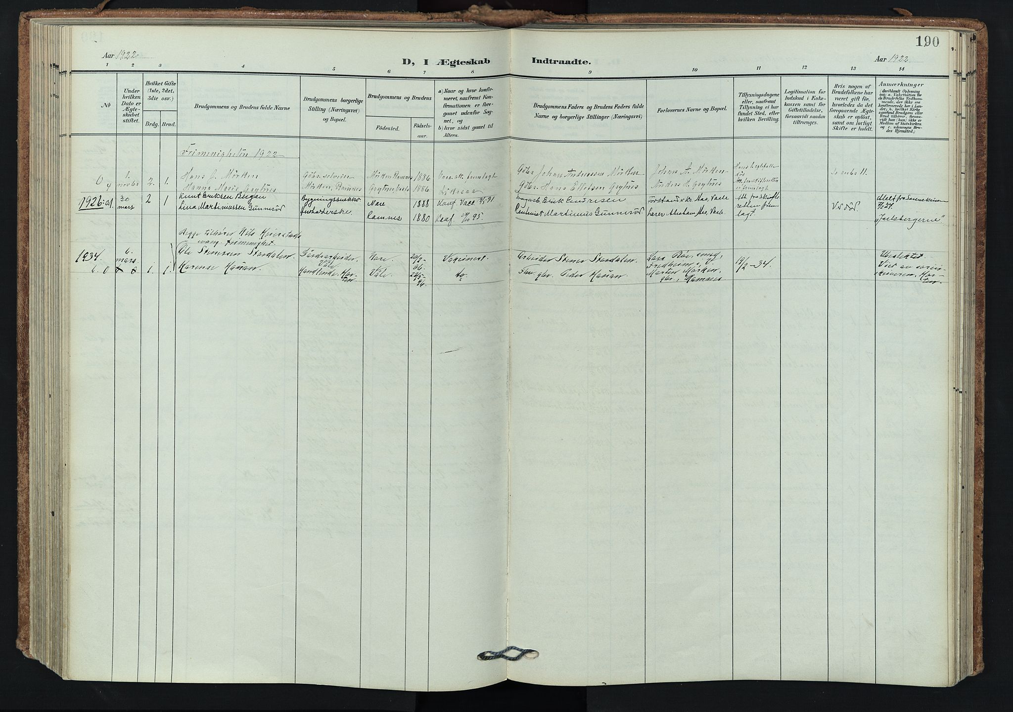 Våle kirkebøker, SAKO/A-334/F/Fa/L0012: Parish register (official) no. I 12, 1907-1934, p. 190