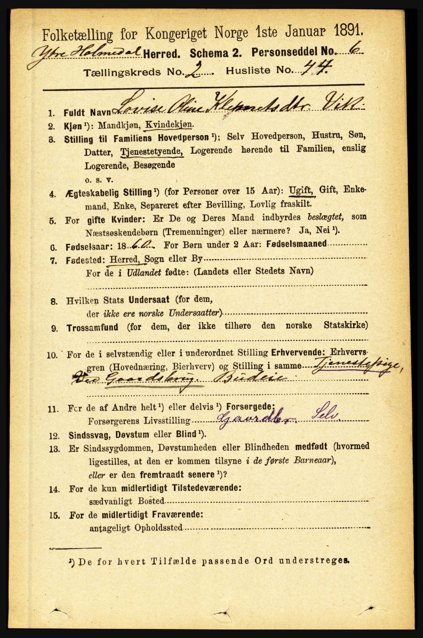 RA, 1891 census for 1429 Ytre Holmedal, 1891, p. 580