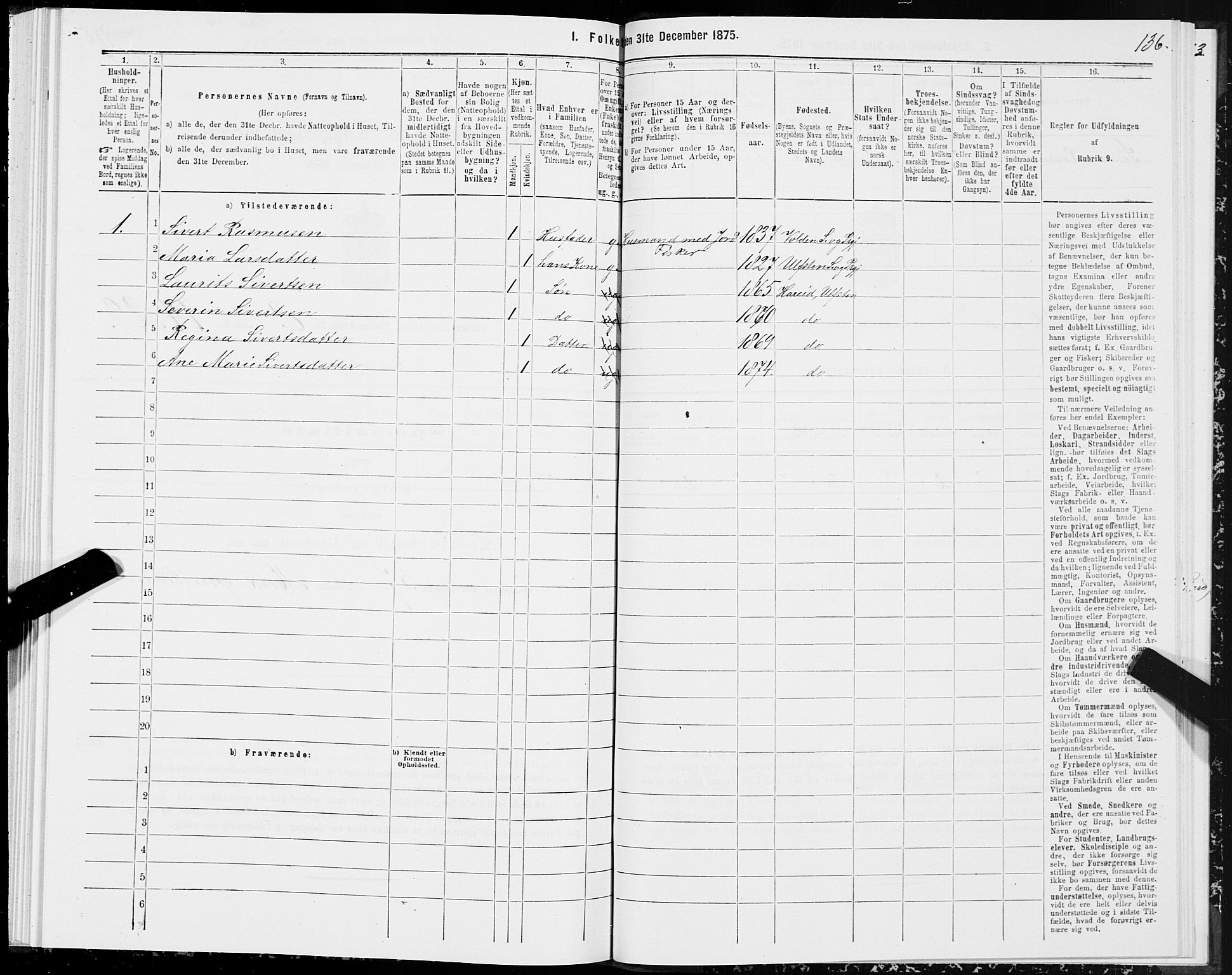 SAT, 1875 census for 1516P Ulstein, 1875, p. 3136