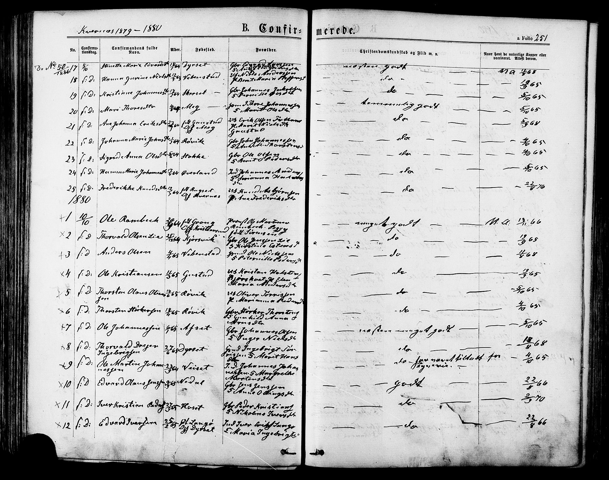 Ministerialprotokoller, klokkerbøker og fødselsregistre - Møre og Romsdal, SAT/A-1454/568/L0805: Parish register (official) no. 568A12 /1, 1869-1884, p. 251