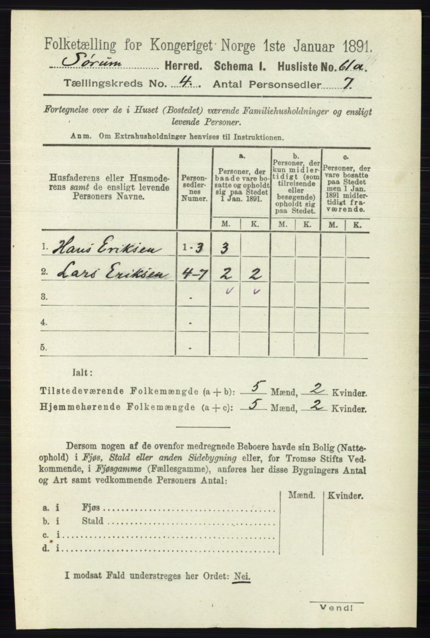 RA, 1891 census for 0226 Sørum, 1891, p. 1877