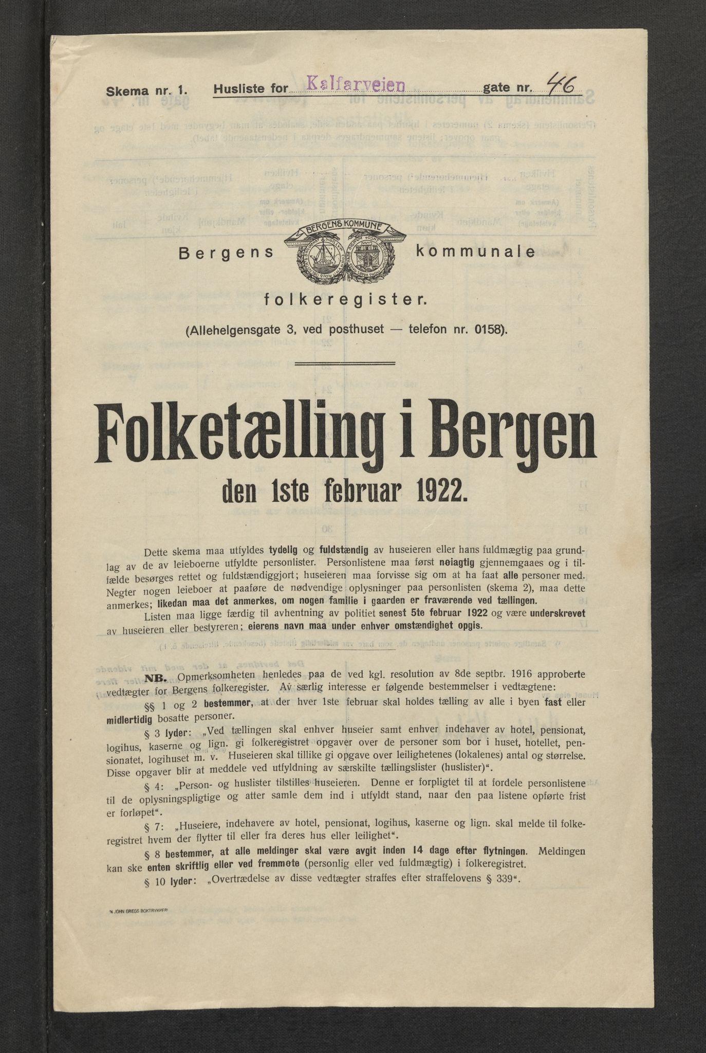 SAB, Municipal Census 1922 for Bergen, 1922, p. 17610