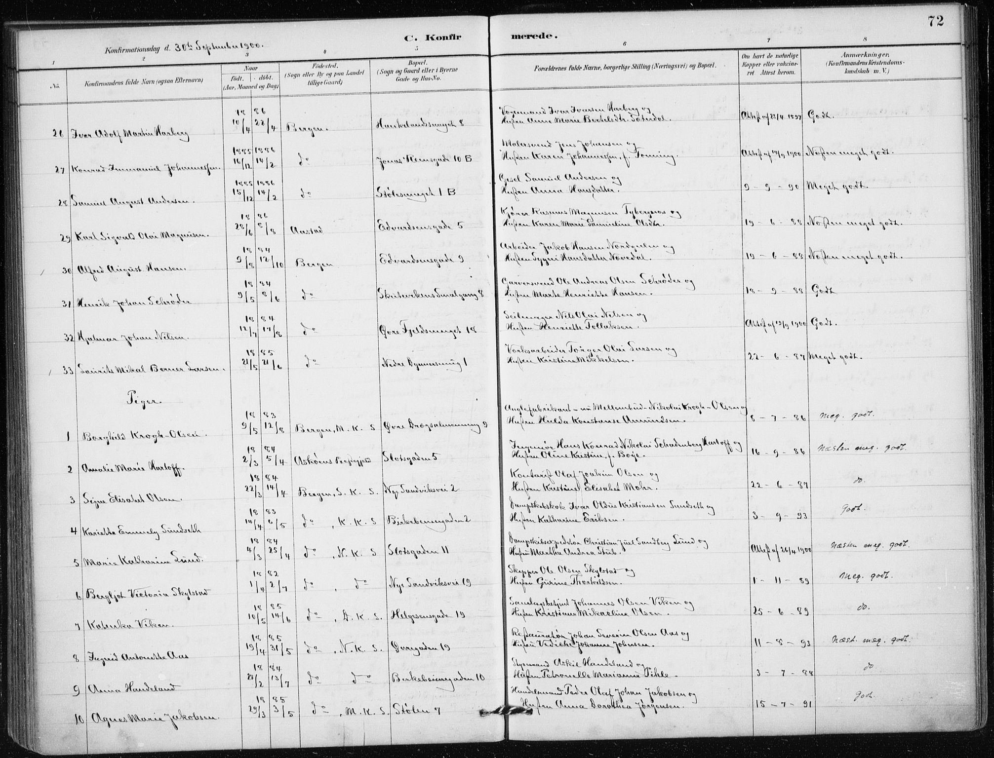 Mariakirken Sokneprestembete, AV/SAB-A-76901/H/Haa/L0013: Parish register (official) no. C 1, 1889-1900, p. 72