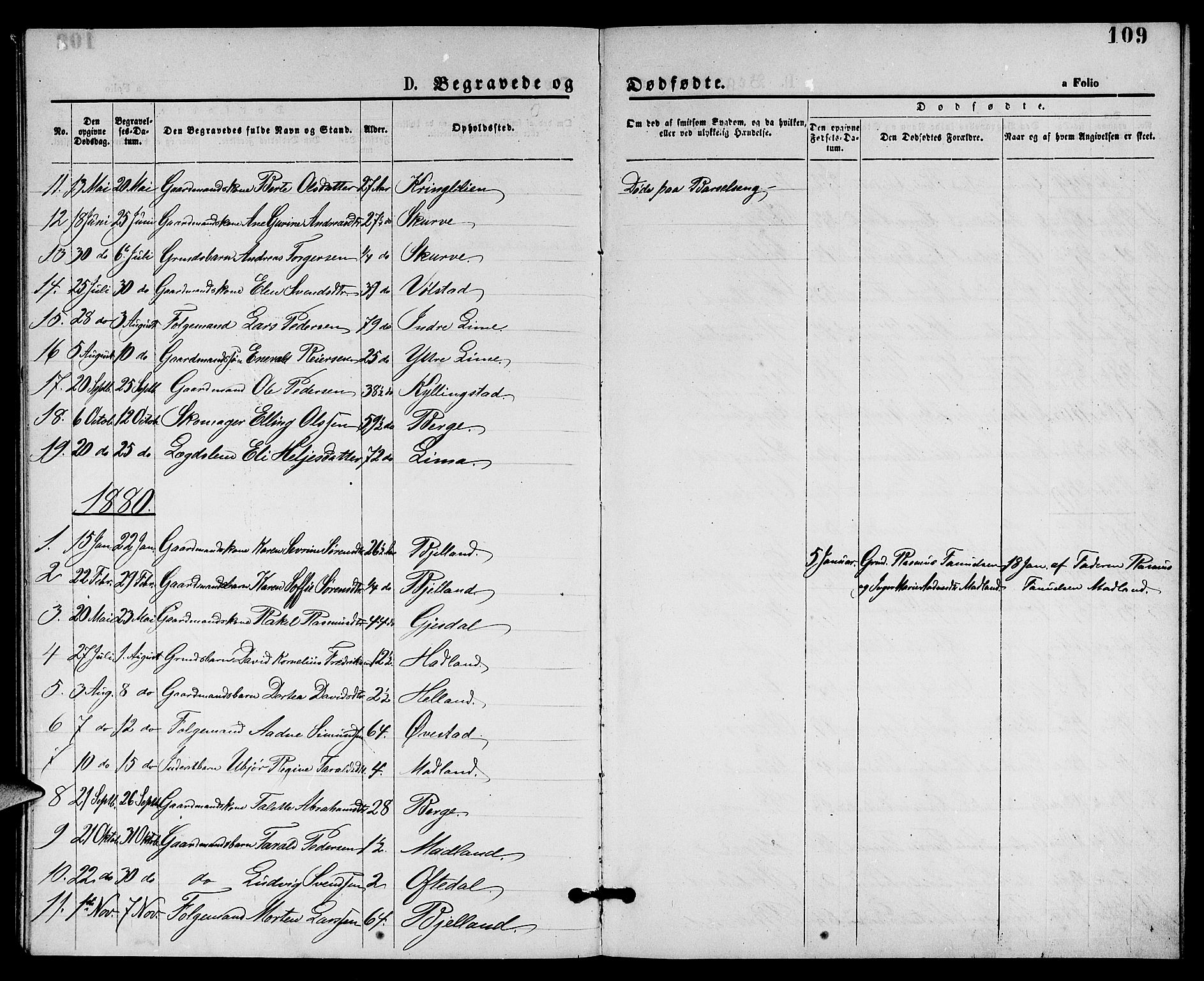 Lye sokneprestkontor, SAST/A-101794/001/30BB/L0005: Parish register (copy) no. B 5, 1875-1886, p. 109