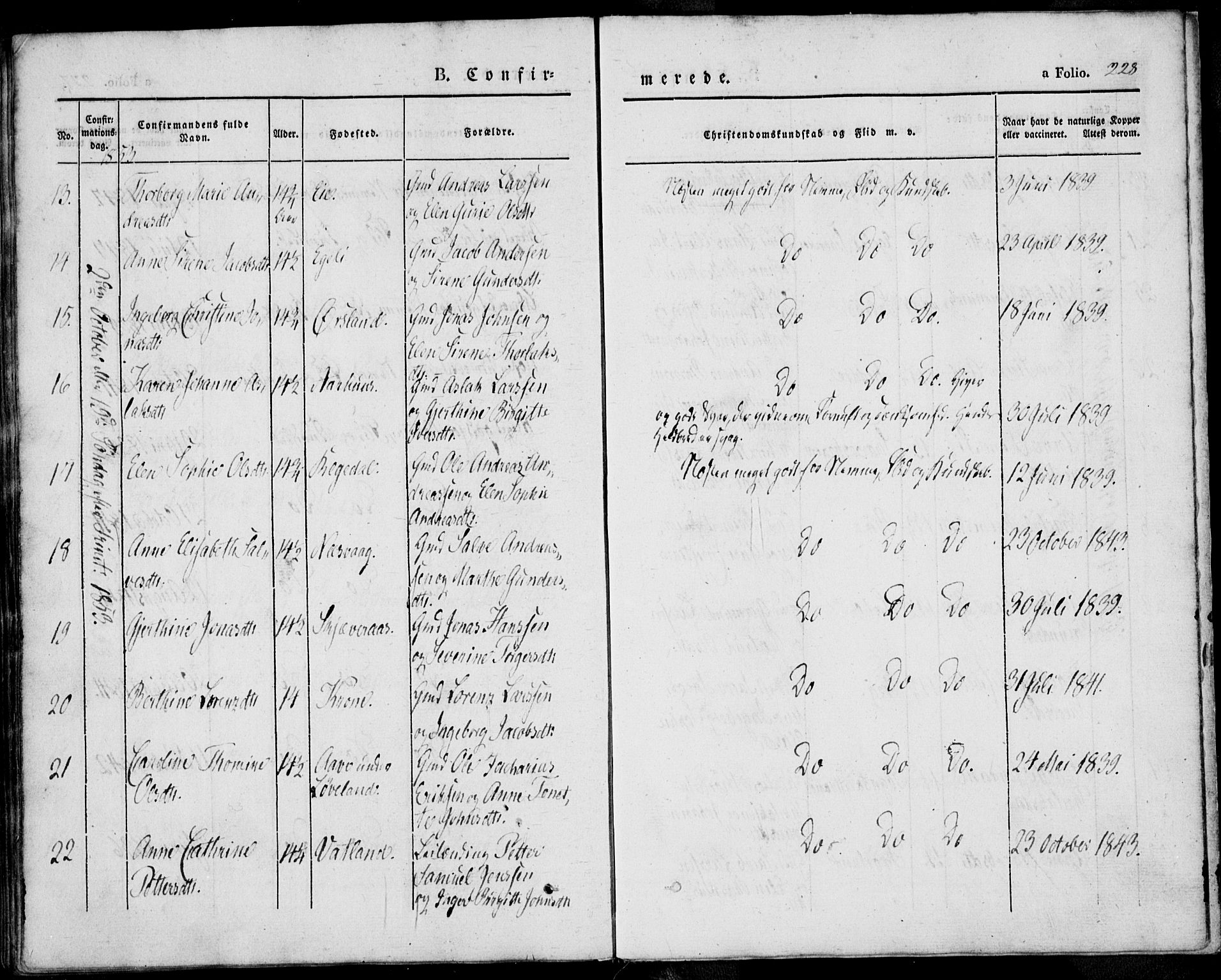 Sokndal sokneprestkontor, AV/SAST-A-101808: Parish register (official) no. A 8.1, 1842-1857, p. 228