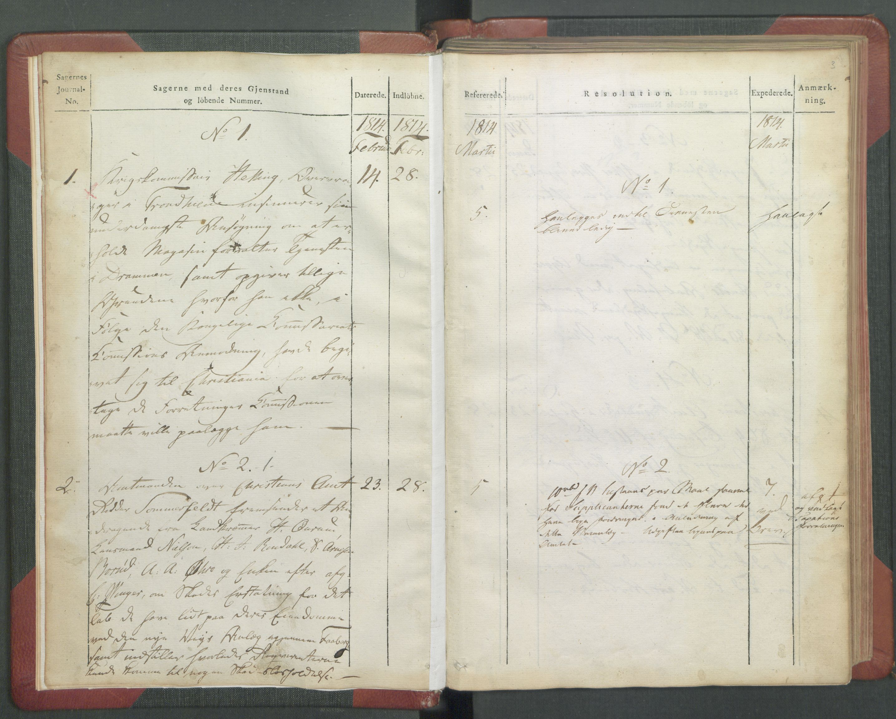 Departementene i 1814, RA/S-3899/Fb/L0029: Journal A 1-900 (ekstraktprotokoll), 1814, p. 3