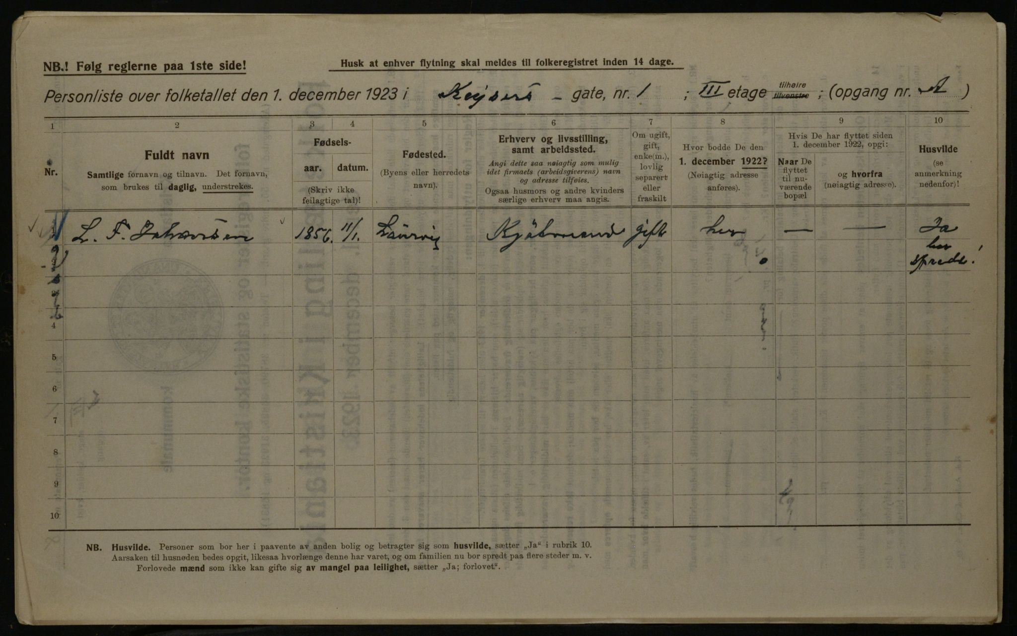 OBA, Municipal Census 1923 for Kristiania, 1923, p. 54949