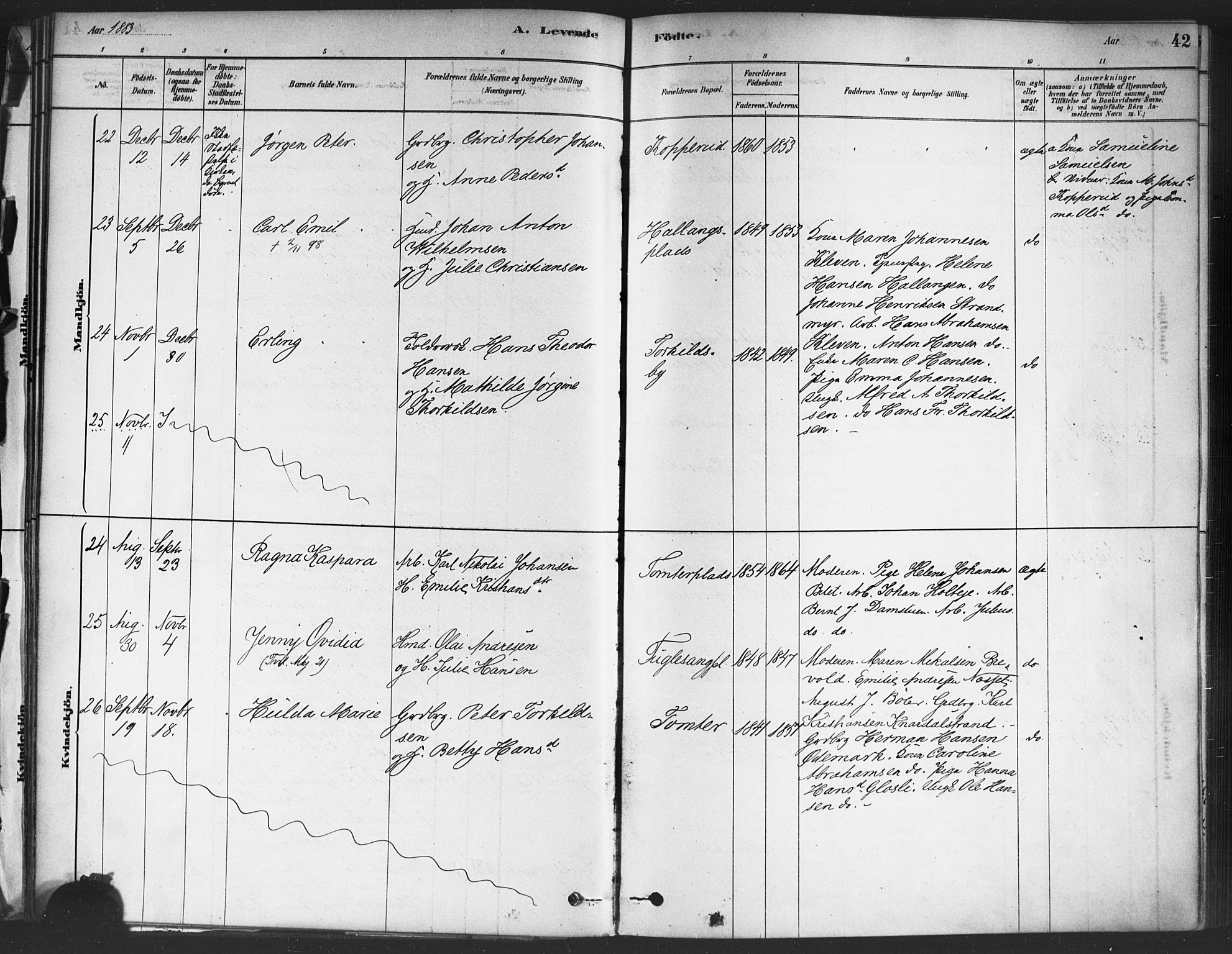 Drøbak prestekontor Kirkebøker, AV/SAO-A-10142a/F/Fc/L0002: Parish register (official) no. III 2, 1878-1891, p. 42