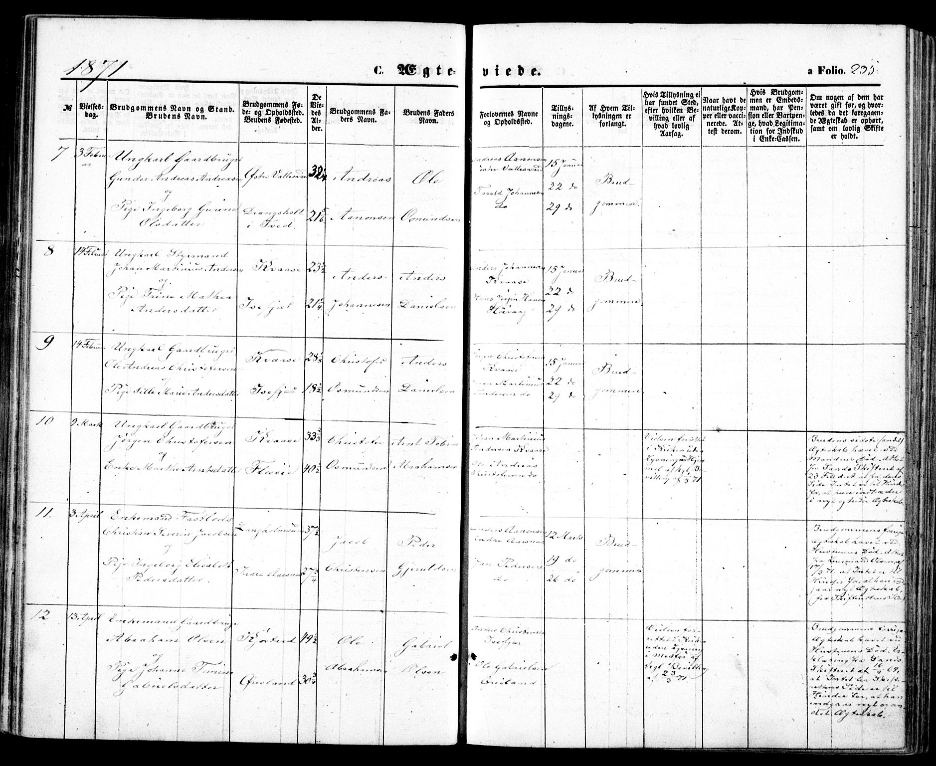 Høvåg sokneprestkontor, SAK/1111-0025/F/Fa/L0004: Parish register (official) no. A 4, 1859-1877, p. 235