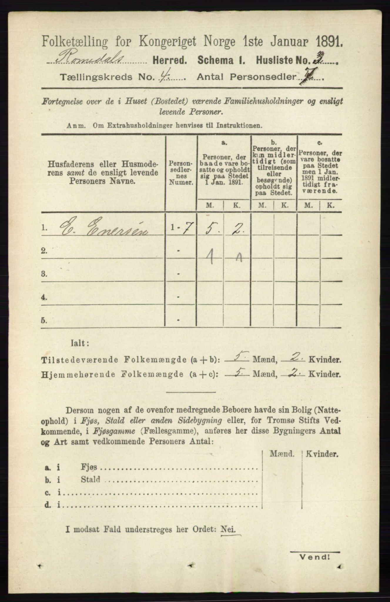 RA, 1891 census for 0416 Romedal, 1891, p. 1887