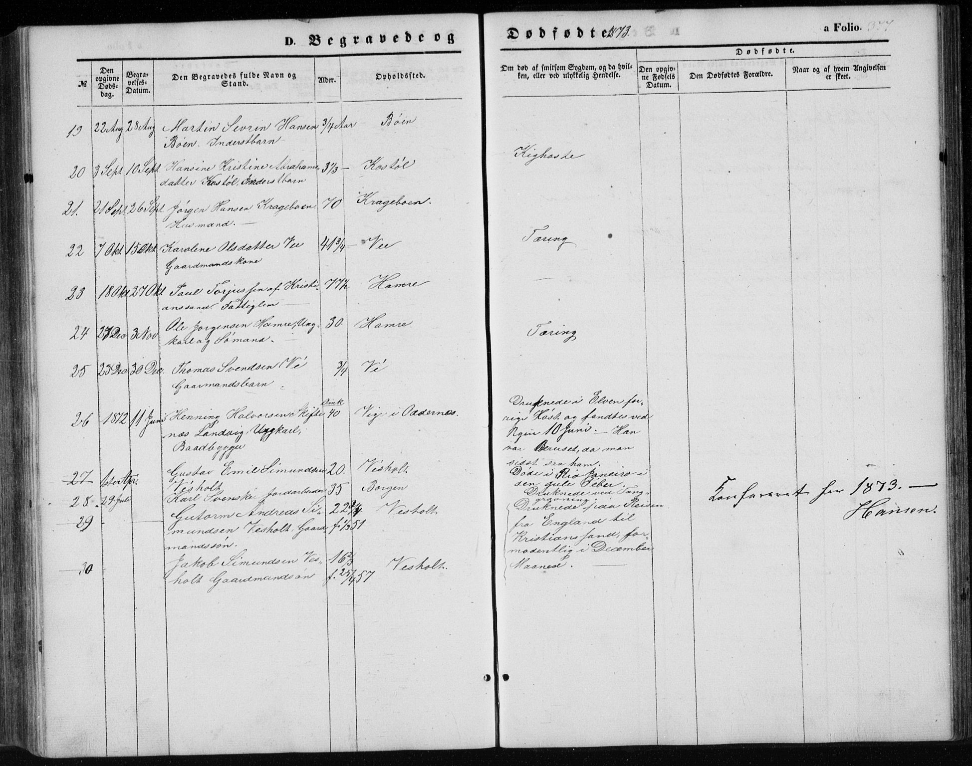 Tveit sokneprestkontor, AV/SAK-1111-0043/F/Fb/L0003: Parish register (copy) no. B 3, 1854-1886, p. 377