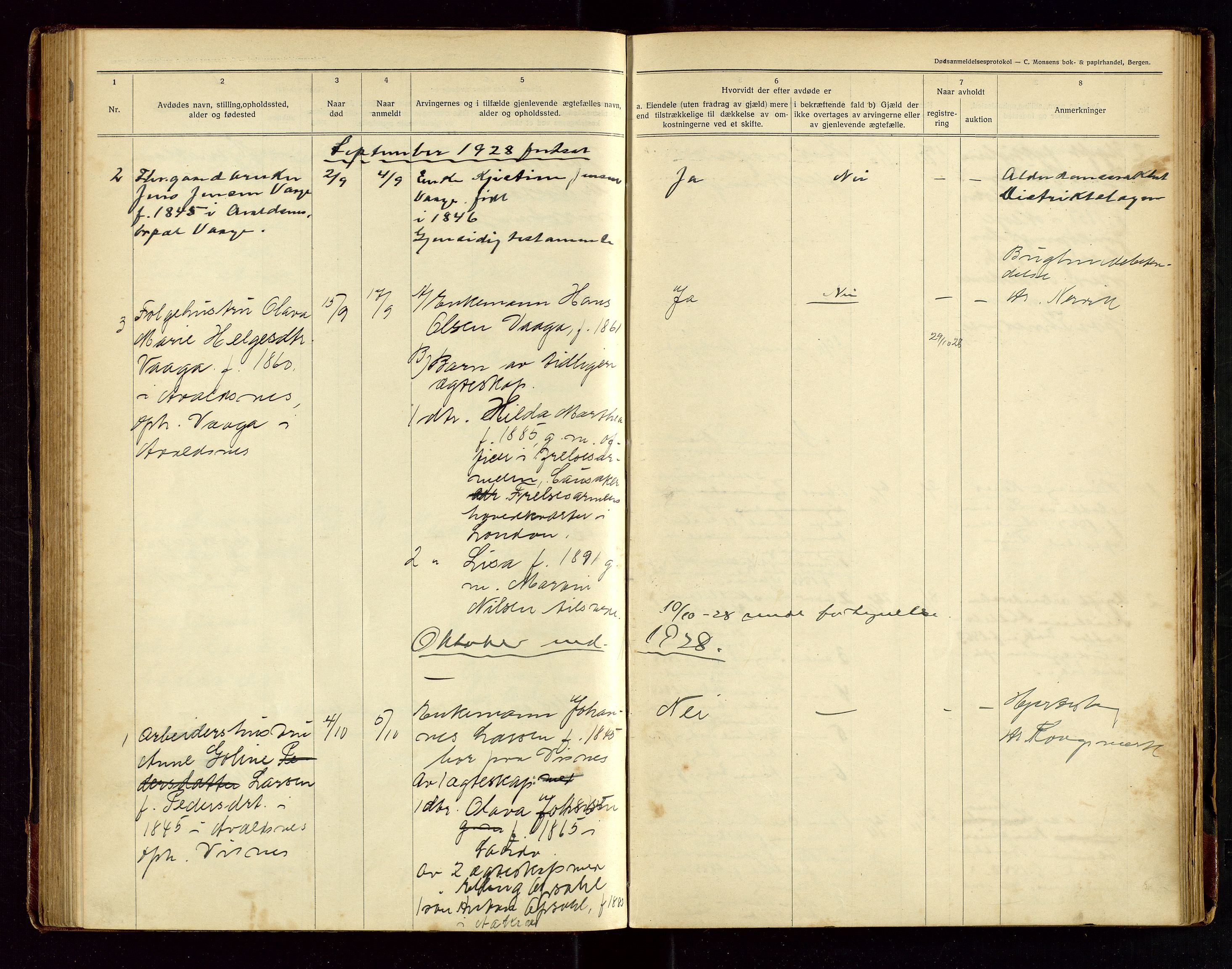 Avaldsnes lensmannskontor, AV/SAST-A-100286/Gga/L0003: "Dødsanmeldelsesprotokol", 1921-1935