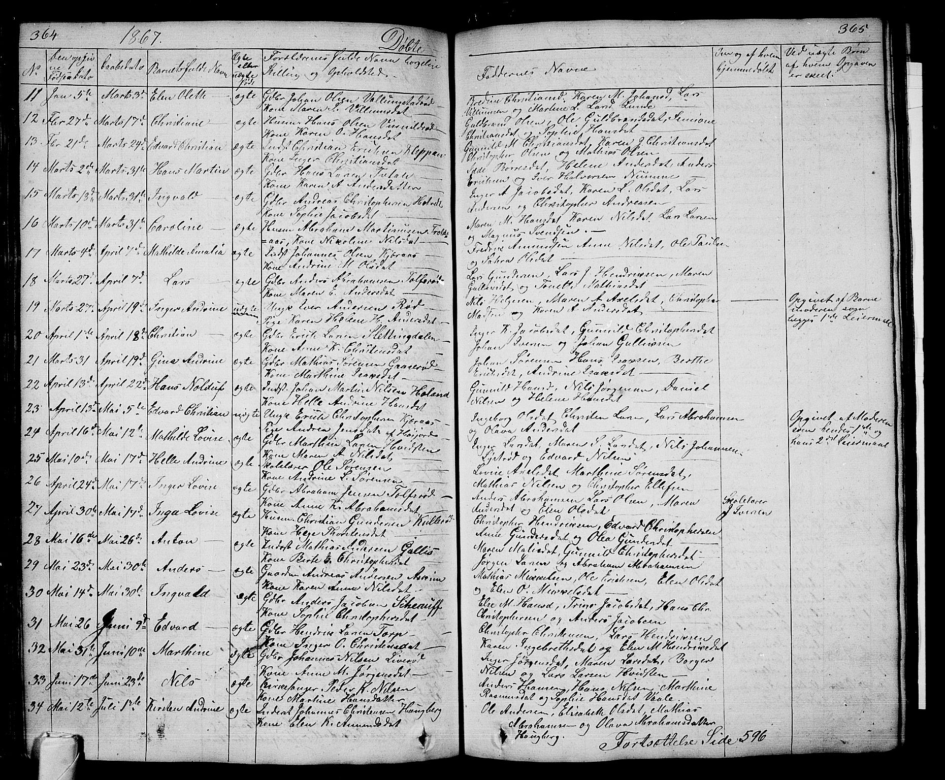 Andebu kirkebøker, AV/SAKO-A-336/G/Ga/L0003: Parish register (copy) no. I 3, 1832-1867, p. 364-365