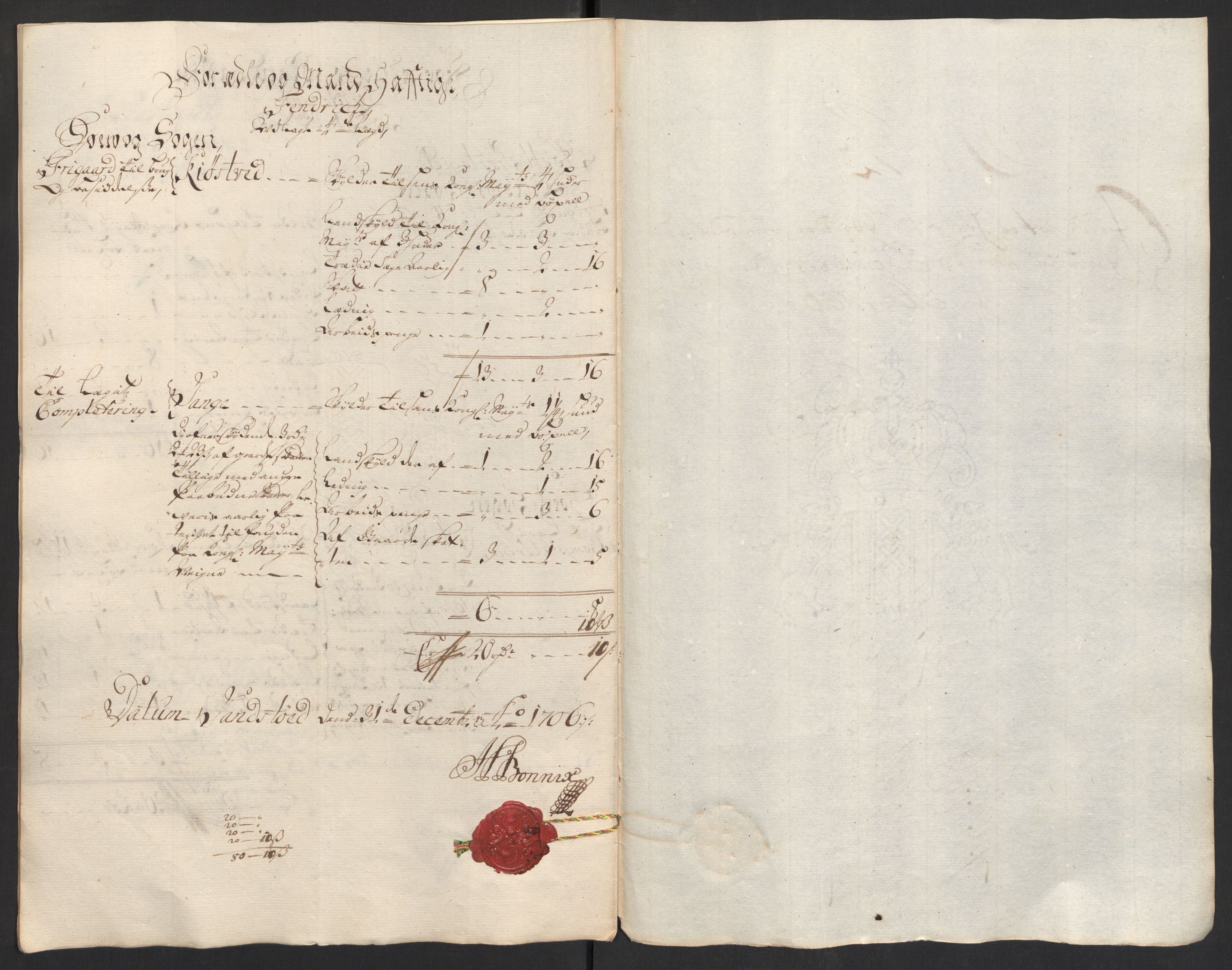 Rentekammeret inntil 1814, Reviderte regnskaper, Fogderegnskap, AV/RA-EA-4092/R39/L2318: Fogderegnskap Nedenes, 1706-1709, p. 60