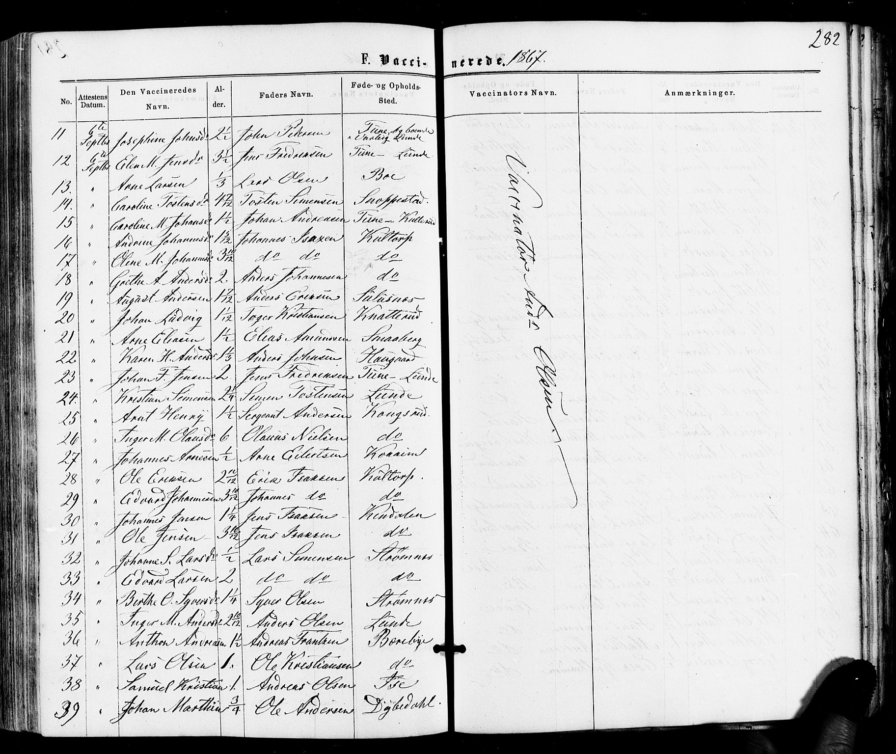 Varteig prestekontor Kirkebøker, SAO/A-10447a/F/Fa/L0001: Parish register (official) no. 1, 1861-1877, p. 282