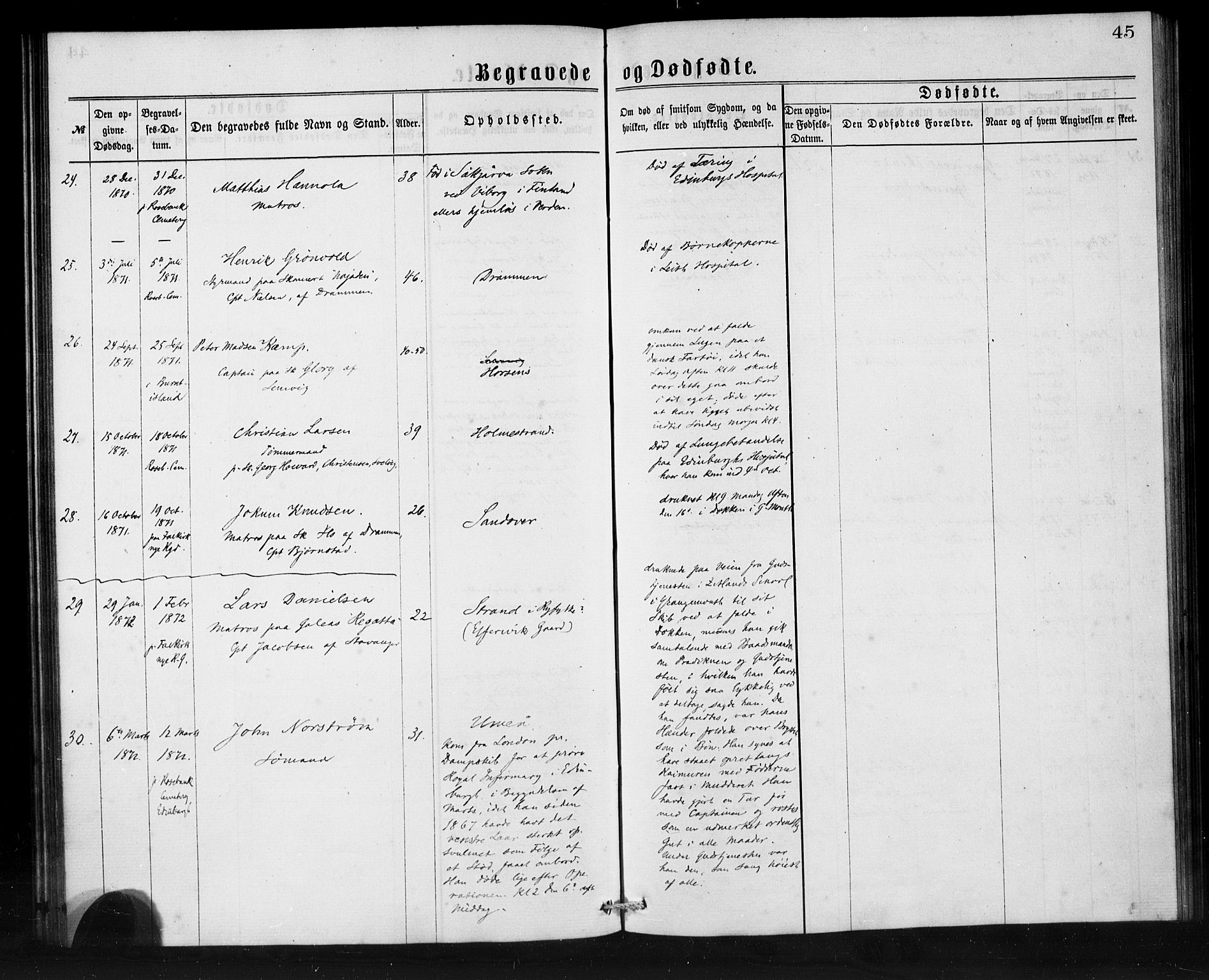 Den norske sjømannsmisjon i utlandet/Skotske havner (Leith, Glasgow), SAB/SAB/PA-0100/H/Ha/Haa/L0001: Parish register (official) no. A 1, 1865-1880, p. 45