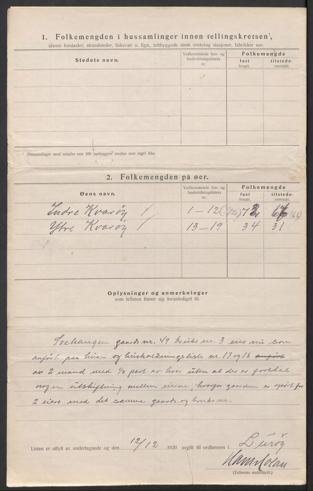 SAT, 1920 census for Lurøy, 1920, p. 54