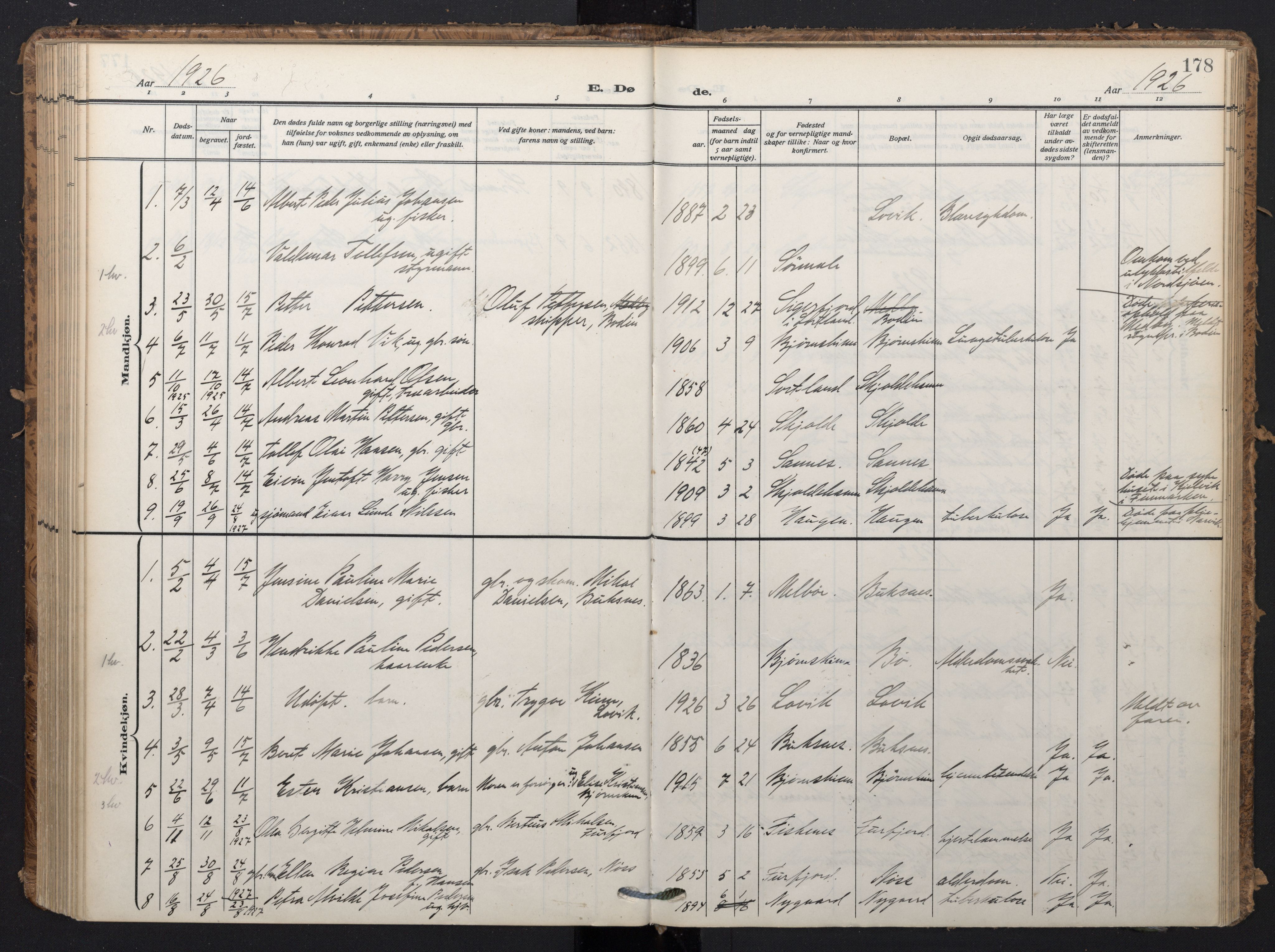 Ministerialprotokoller, klokkerbøker og fødselsregistre - Nordland, SAT/A-1459/898/L1423: Parish register (official) no. 898A03, 1909-1928, p. 178