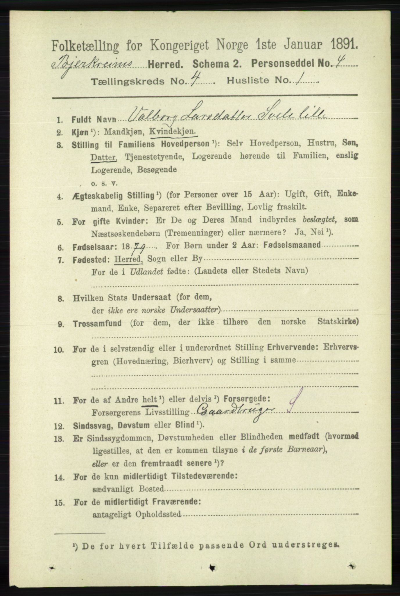 RA, 1891 census for 1114 Bjerkreim, 1891, p. 1229