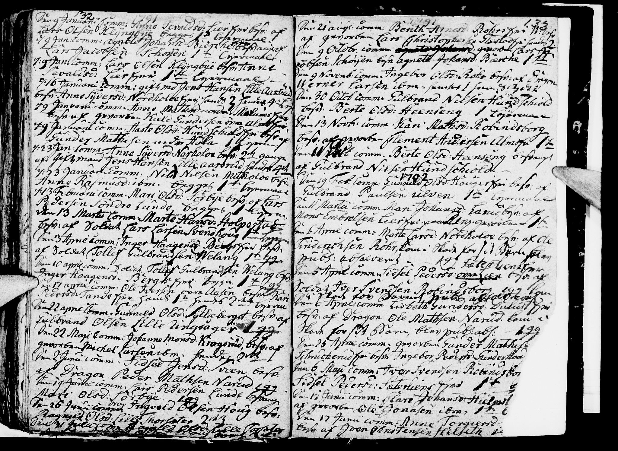 Ringsaker prestekontor, SAH/PREST-014/I/Ia/L0005/0005: Parish register draft no. 1E, 1790-1792, p. 132-133
