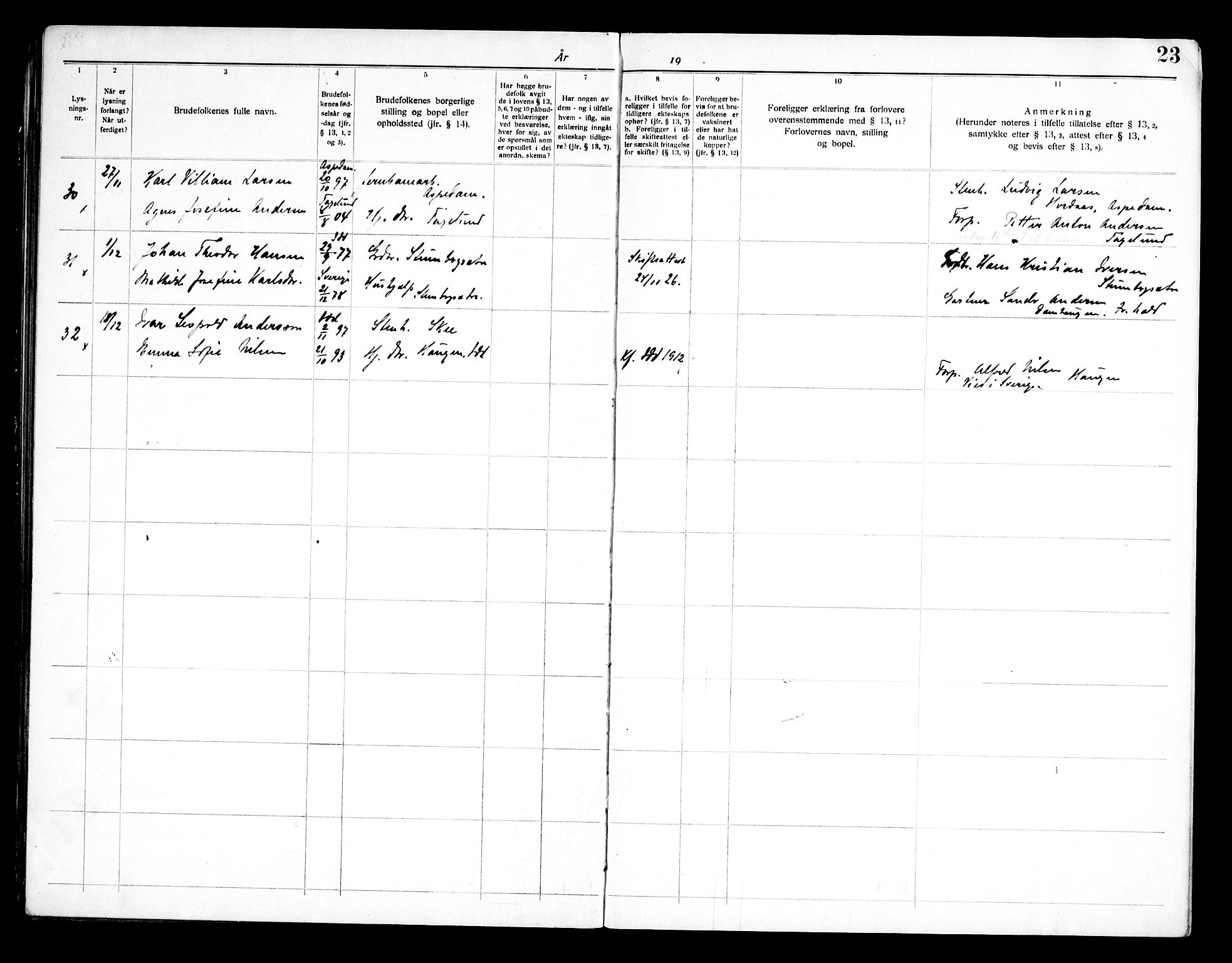 Idd prestekontor Kirkebøker, AV/SAO-A-10911/H/Ha/L0002: Banns register no. I 2, 1919-1958, p. 23