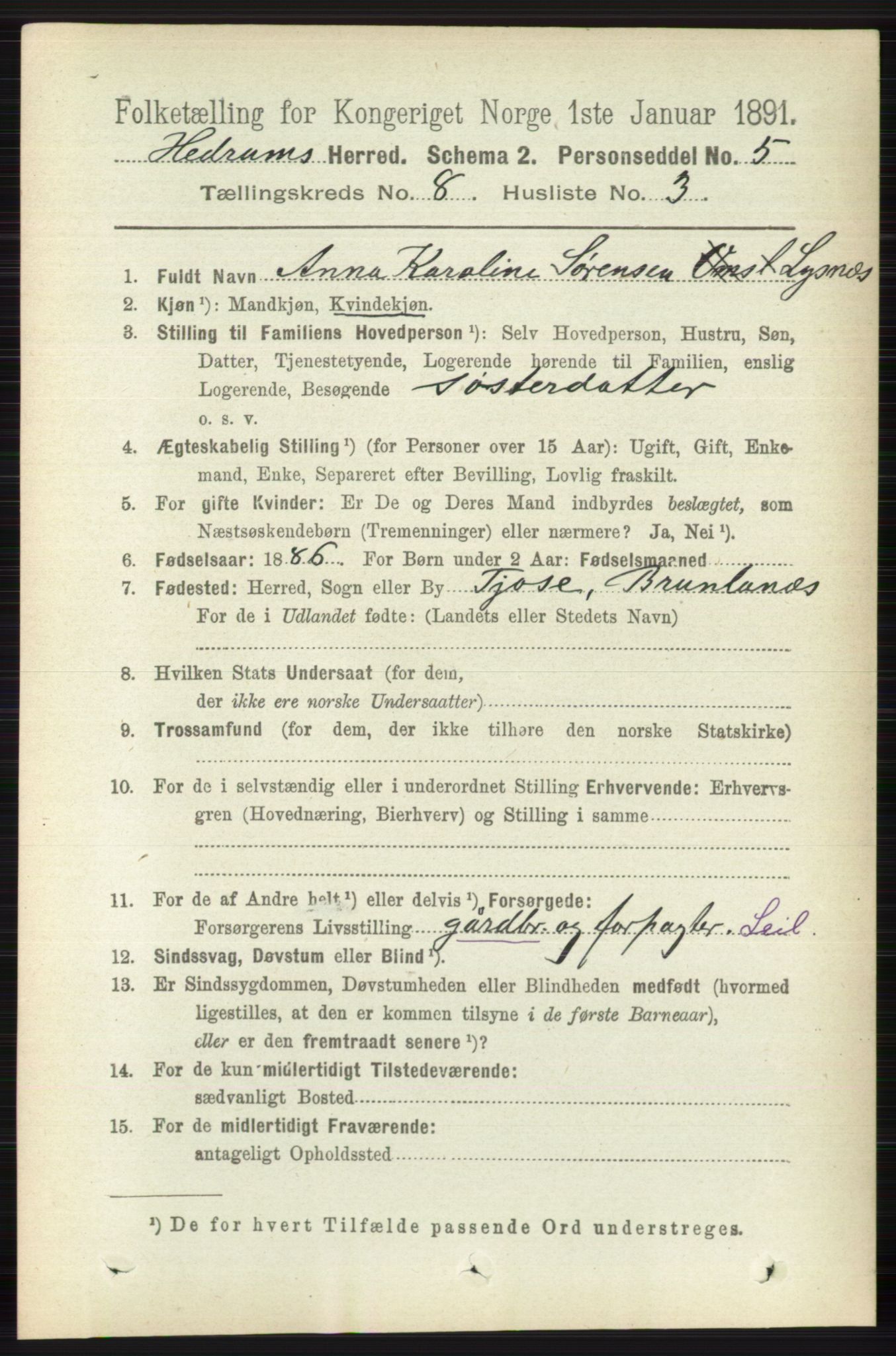 RA, 1891 census for 0727 Hedrum, 1891, p. 3488