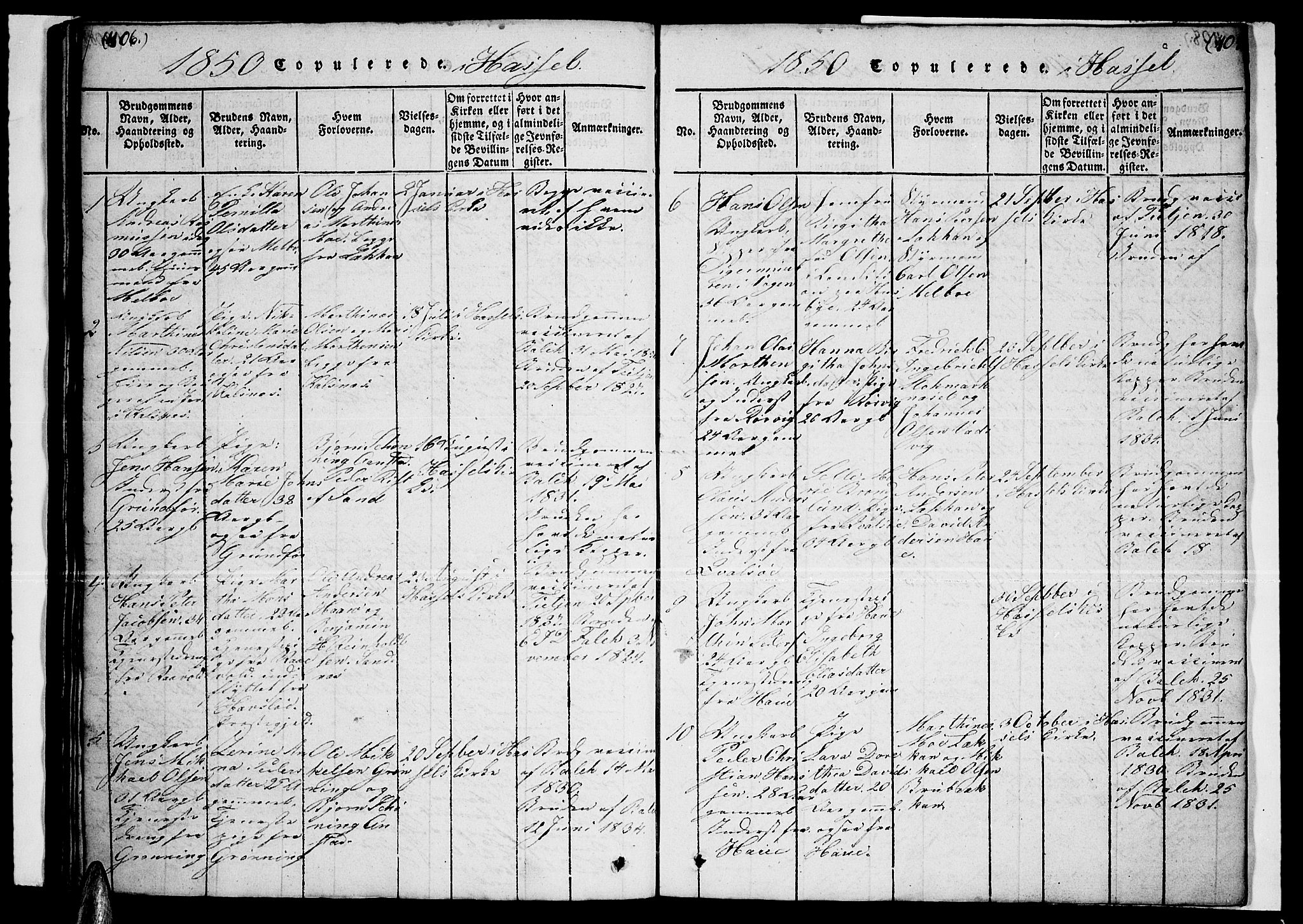 Ministerialprotokoller, klokkerbøker og fødselsregistre - Nordland, AV/SAT-A-1459/888/L1263: Parish register (copy) no. 888C02 /1, 1820-1850, p. 406-407