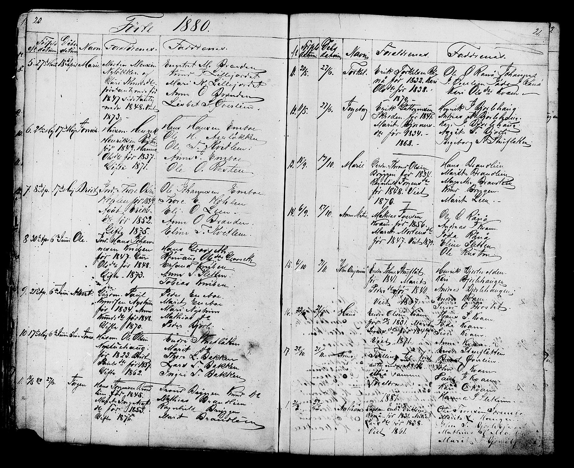 Lesja prestekontor, AV/SAH-PREST-068/H/Ha/Hab/L0006: Parish register (copy) no. 6, 1871-1904, p. 20-21