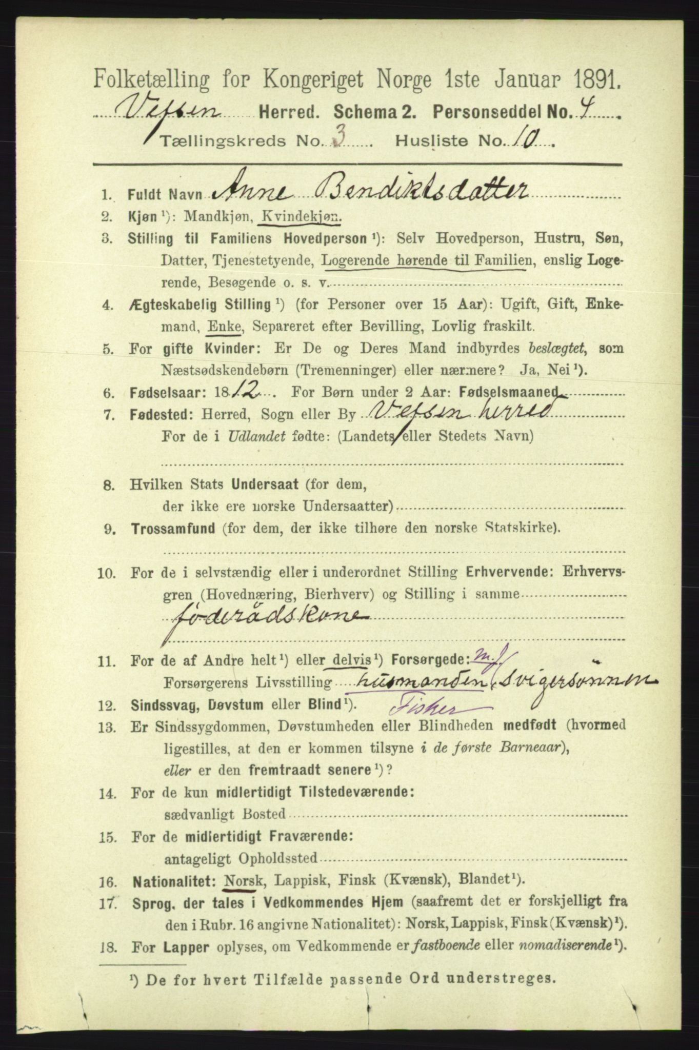 RA, 1891 census for 1824 Vefsn, 1891, p. 1342