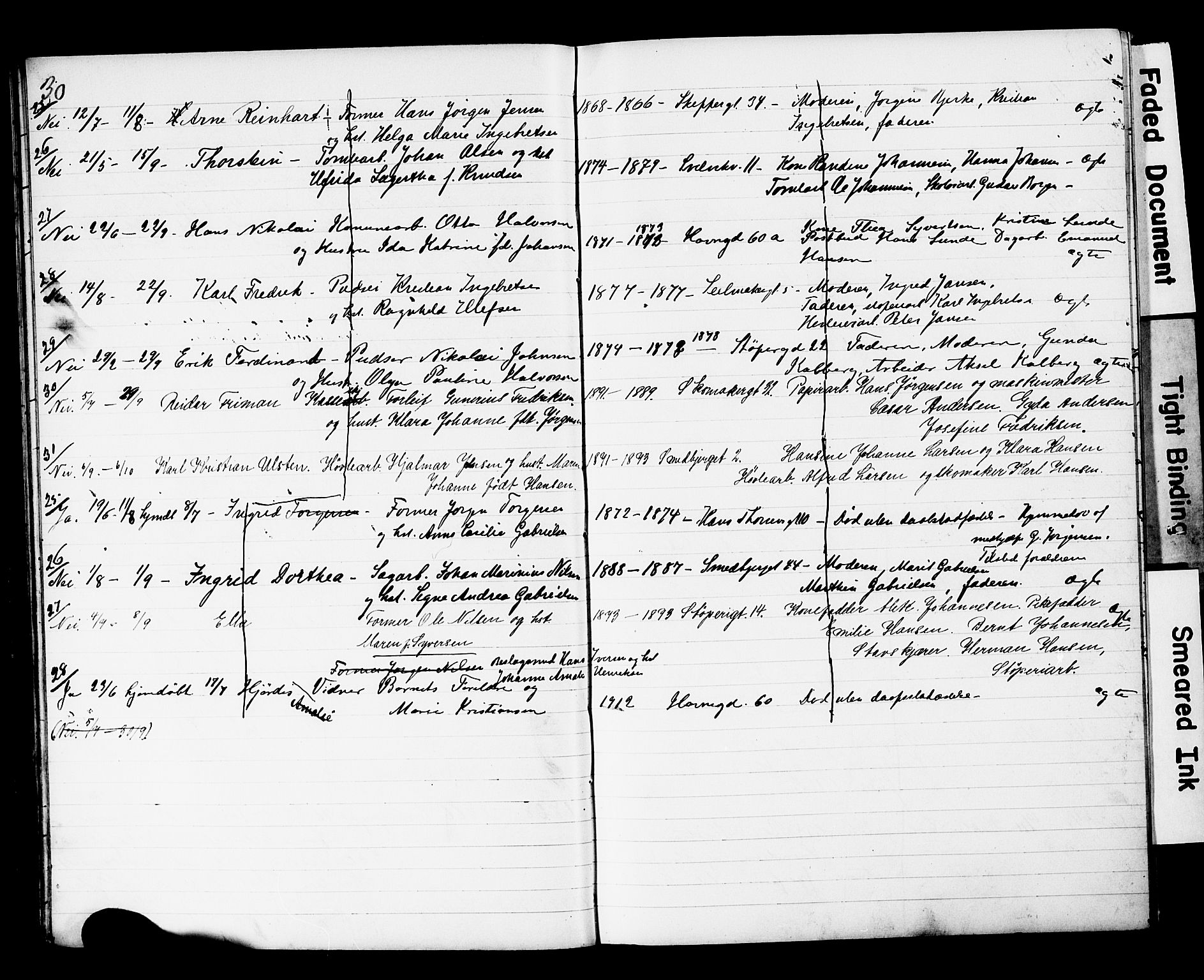 Strømsø kirkebøker, AV/SAKO-A-246/Y/Yb/L0002: Parish register draft no. II 2, 1907-1915, p. 30