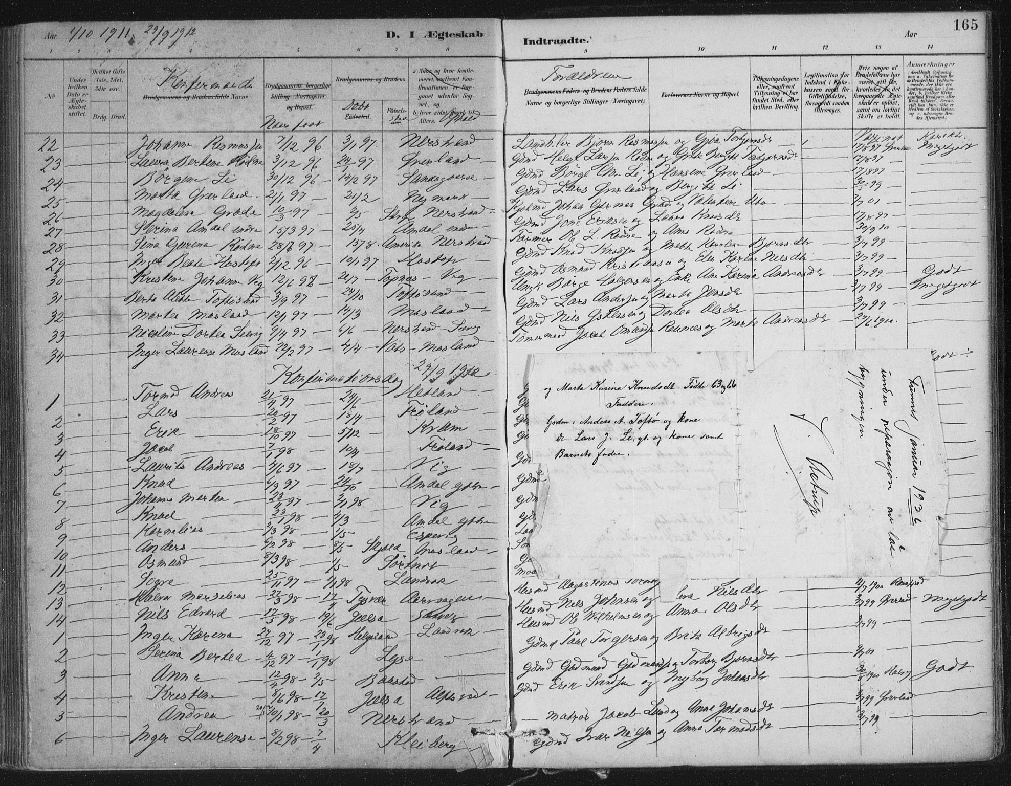 Nedstrand sokneprestkontor, AV/SAST-A-101841/01/IV: Parish register (official) no. A 12, 1887-1915, p. 165