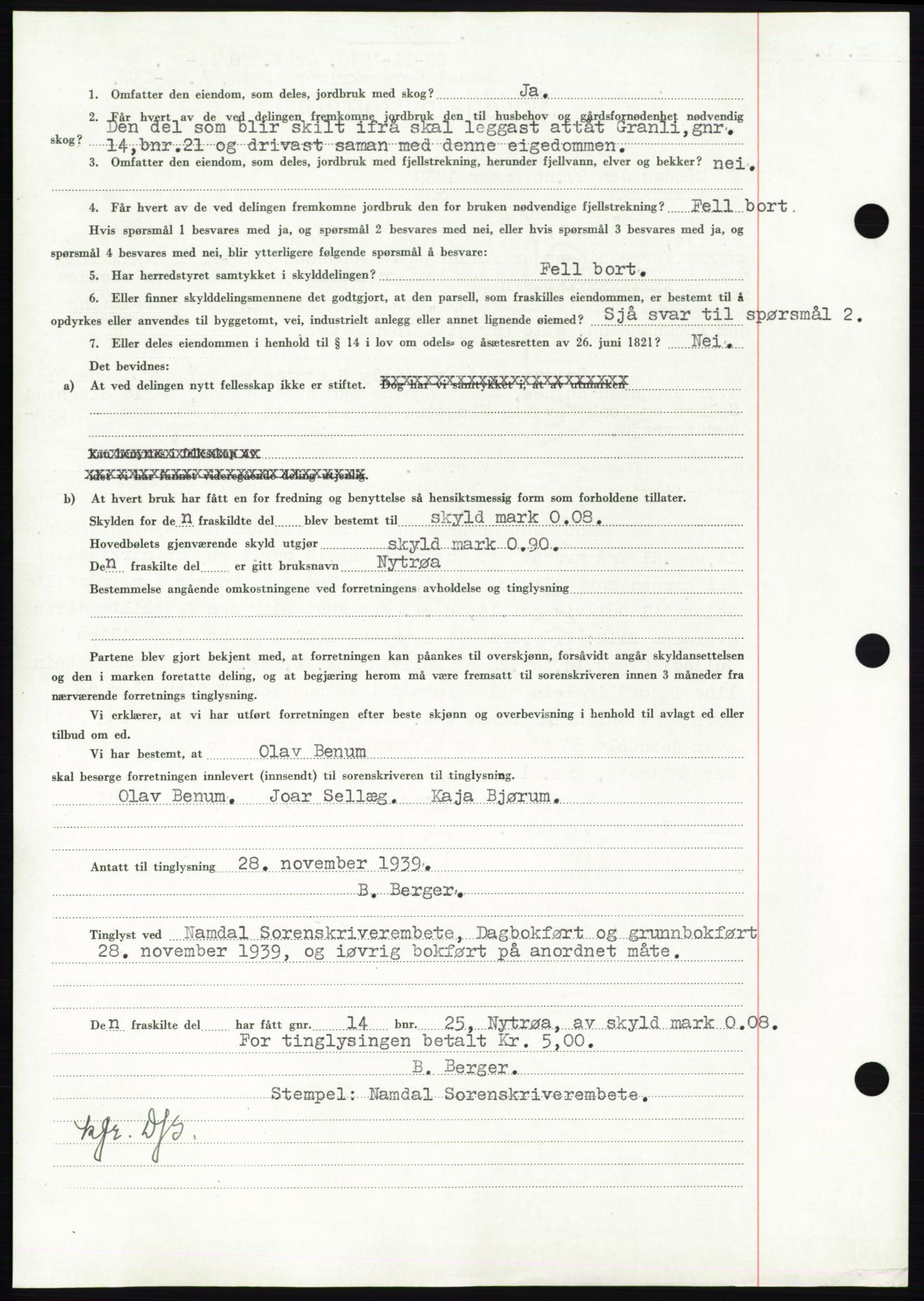 Namdal sorenskriveri, SAT/A-4133/1/2/2C: Mortgage book no. -, 1937-1939, Deed date: 28.11.1939
