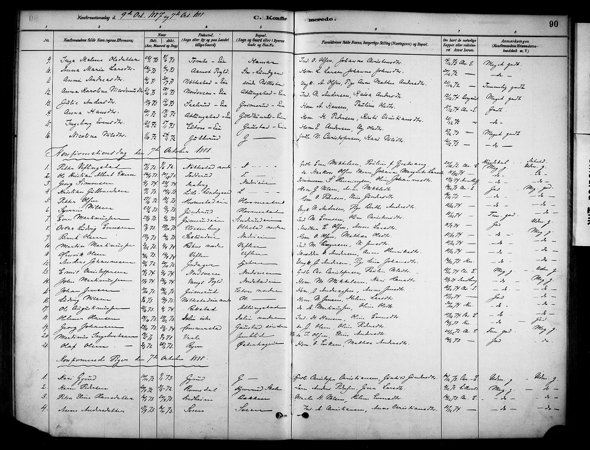 Stange prestekontor, AV/SAH-PREST-002/K/L0019: Parish register (official) no. 19, 1880-1891, p. 90