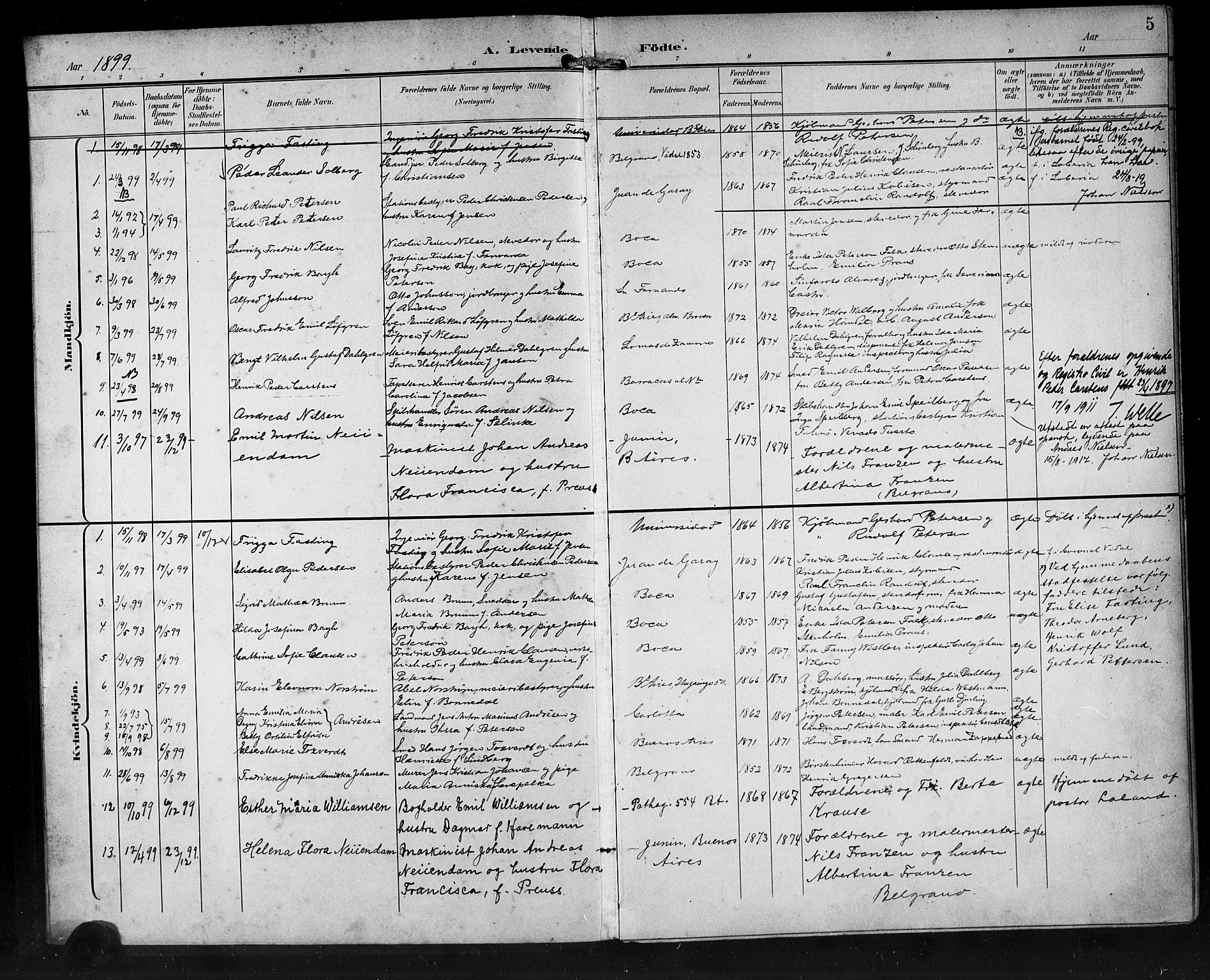 Den norske sjømannsmisjon i utlandet/Syd-Amerika (Buenos Aires m.fl.), SAB/SAB/PA-0118/H/Ha/L0002: Parish register (official) no. A 2, 1899-1919, p. 5