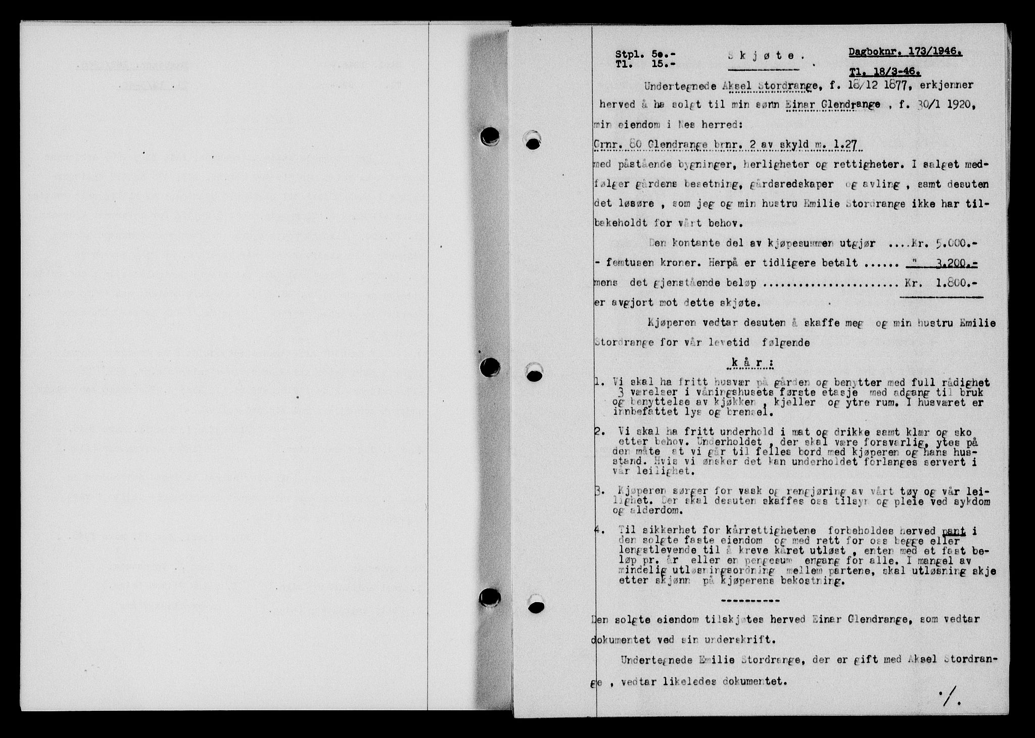 Flekkefjord sorenskriveri, SAK/1221-0001/G/Gb/Gba/L0060: Mortgage book no. A-8, 1945-1946, Diary no: : 173/1946