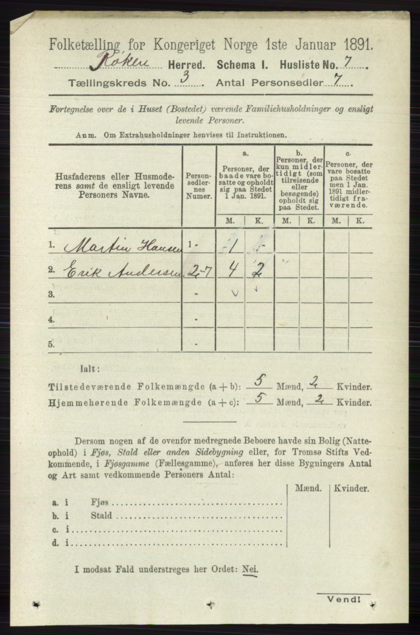 RA, 1891 census for 0627 Røyken, 1891, p. 1115