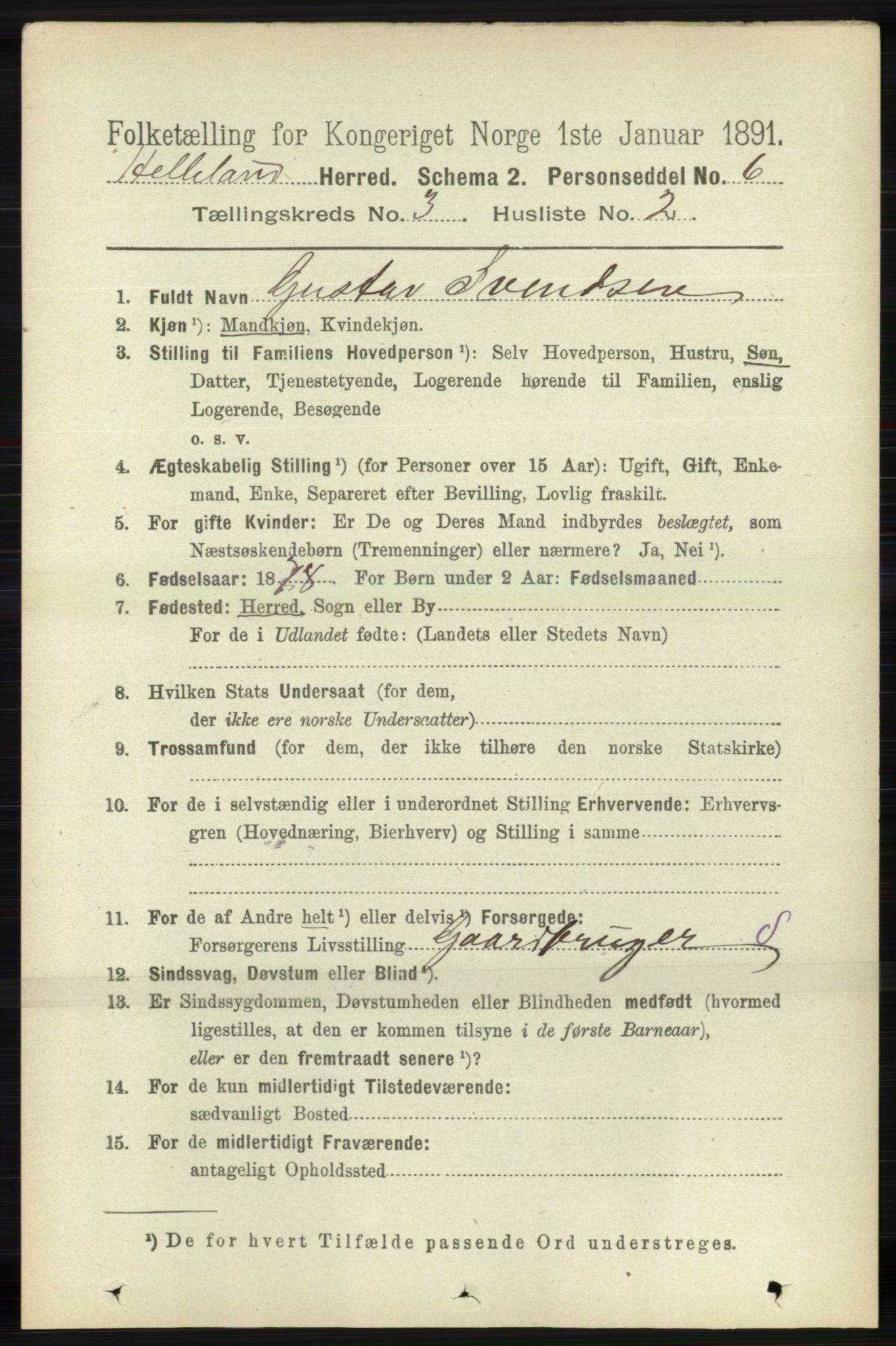 RA, 1891 census for 1115 Helleland, 1891, p. 853