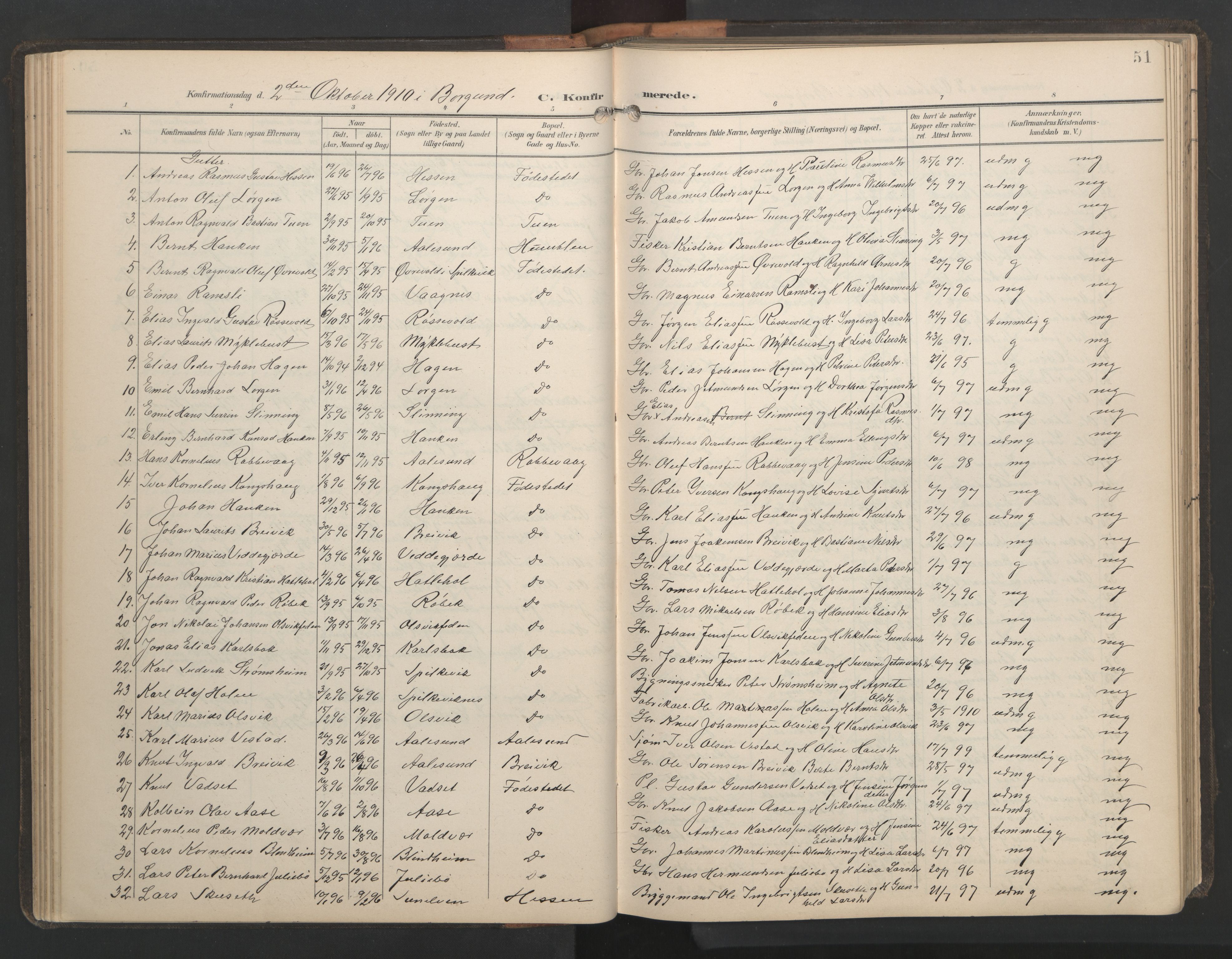 Ministerialprotokoller, klokkerbøker og fødselsregistre - Møre og Romsdal, AV/SAT-A-1454/528/L0433: Parish register (copy) no. 528C14, 1899-1922, p. 51